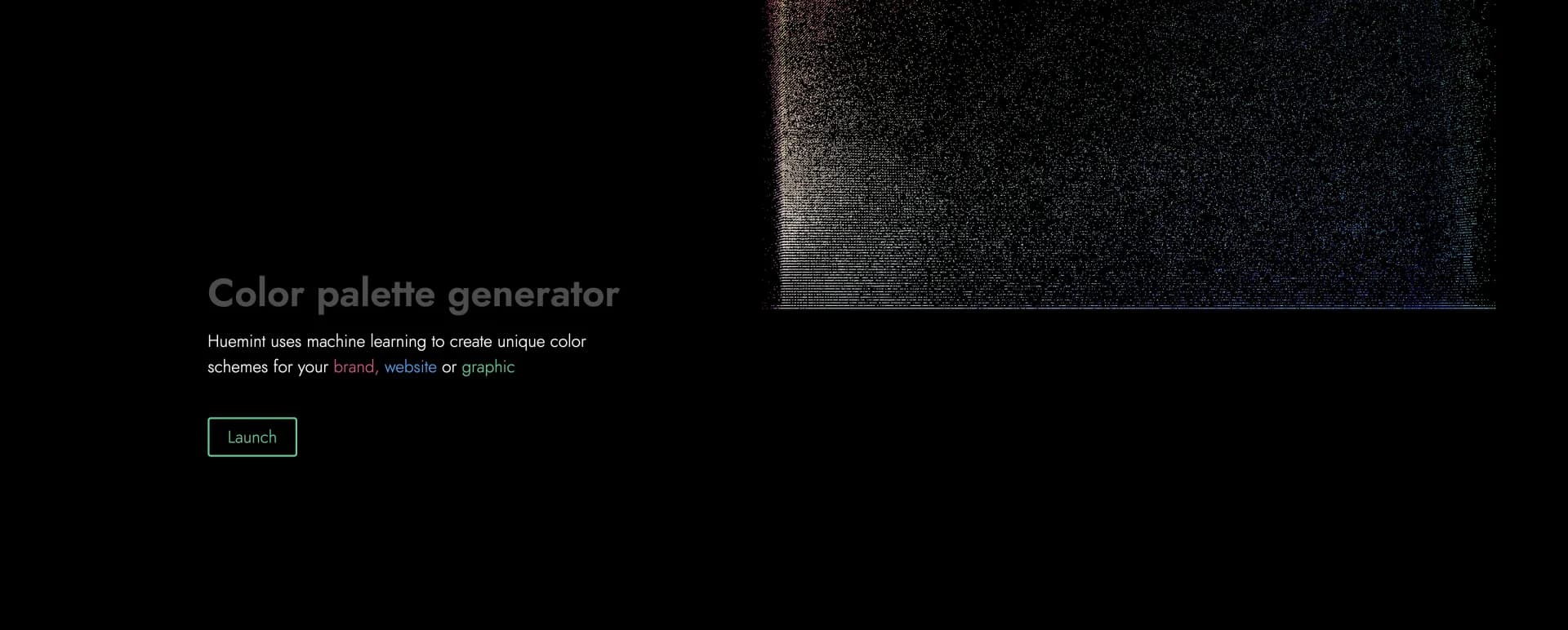 Huemint homepage screenshot — AI creates unique color schemes for your brand
