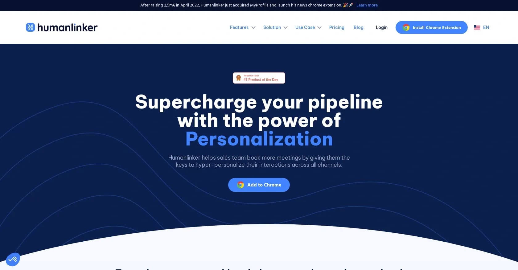 Humanlinker homepage screenshot — Personalized sales prospecting and outreach.