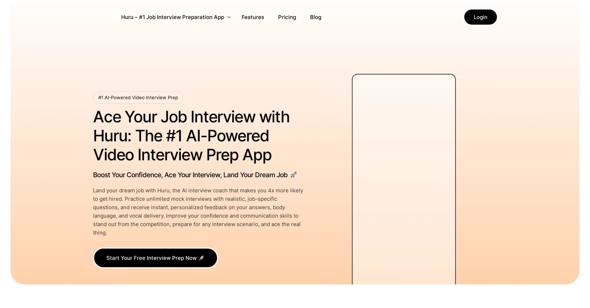 Huru homepage screenshot — Ace your job interview with AI-powered feedback.
