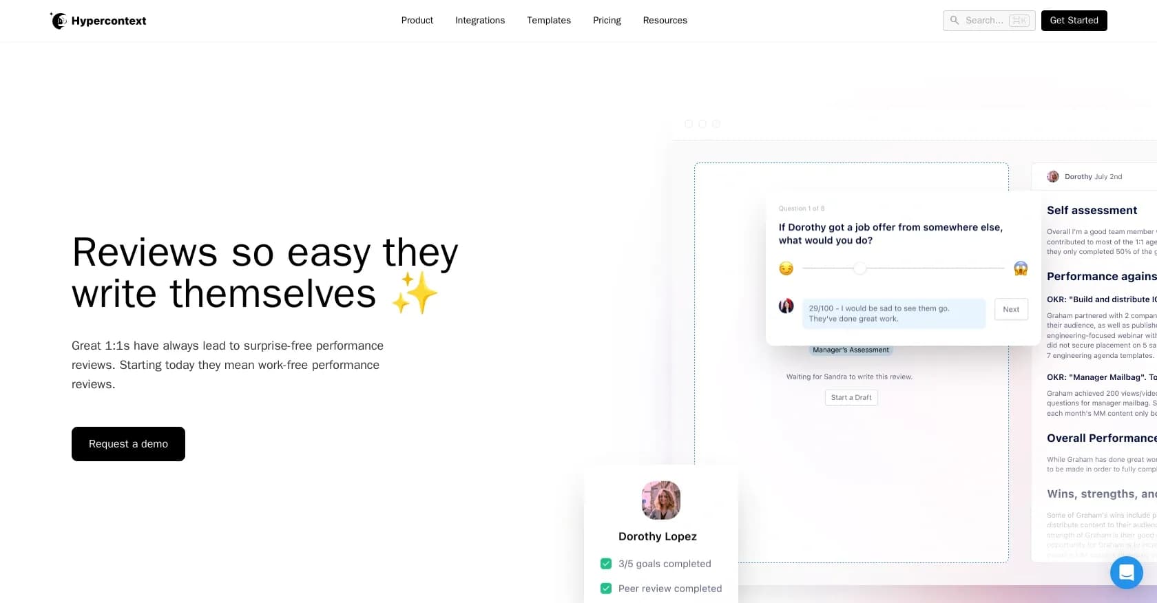 Hypercontext homepage screenshot — Performance reviews that write themselves.