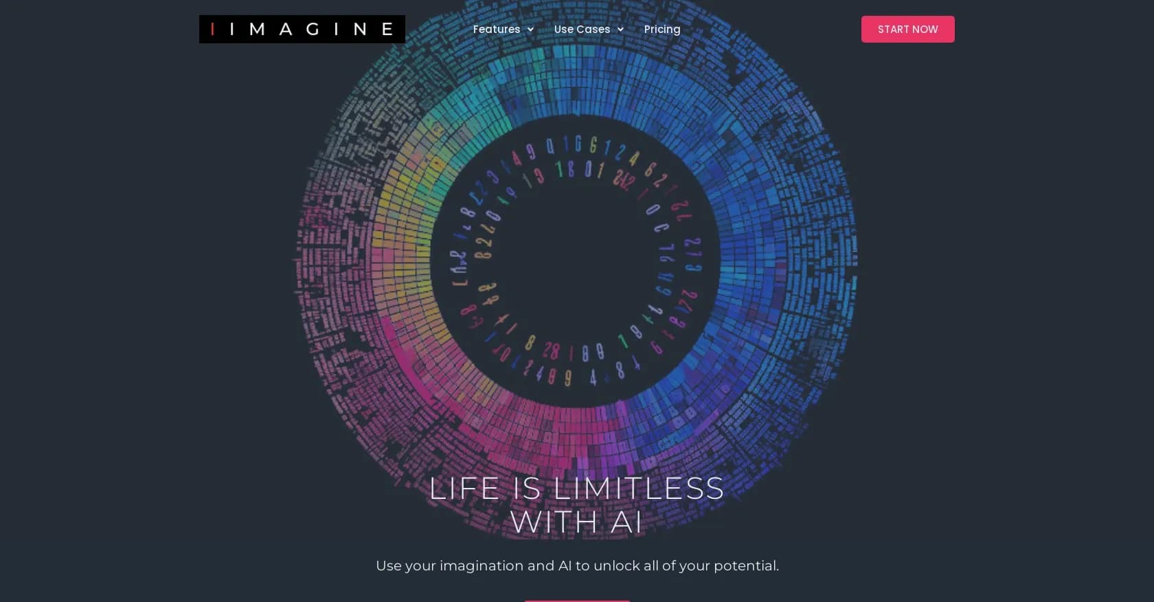 I IMAGINE homepage screenshot — Unlock your potential with AI-powered imagination.