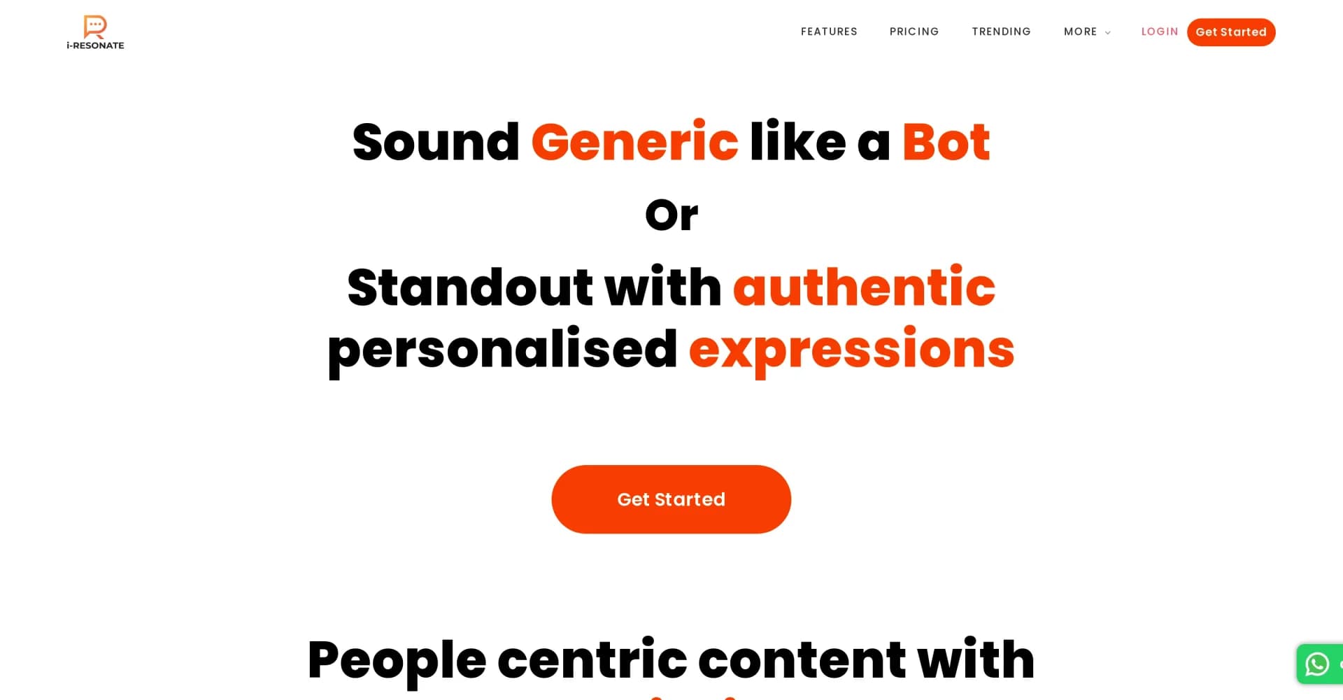 i-Resonate homepage screenshot — Create impactful stories with AI-powered writing assistance.