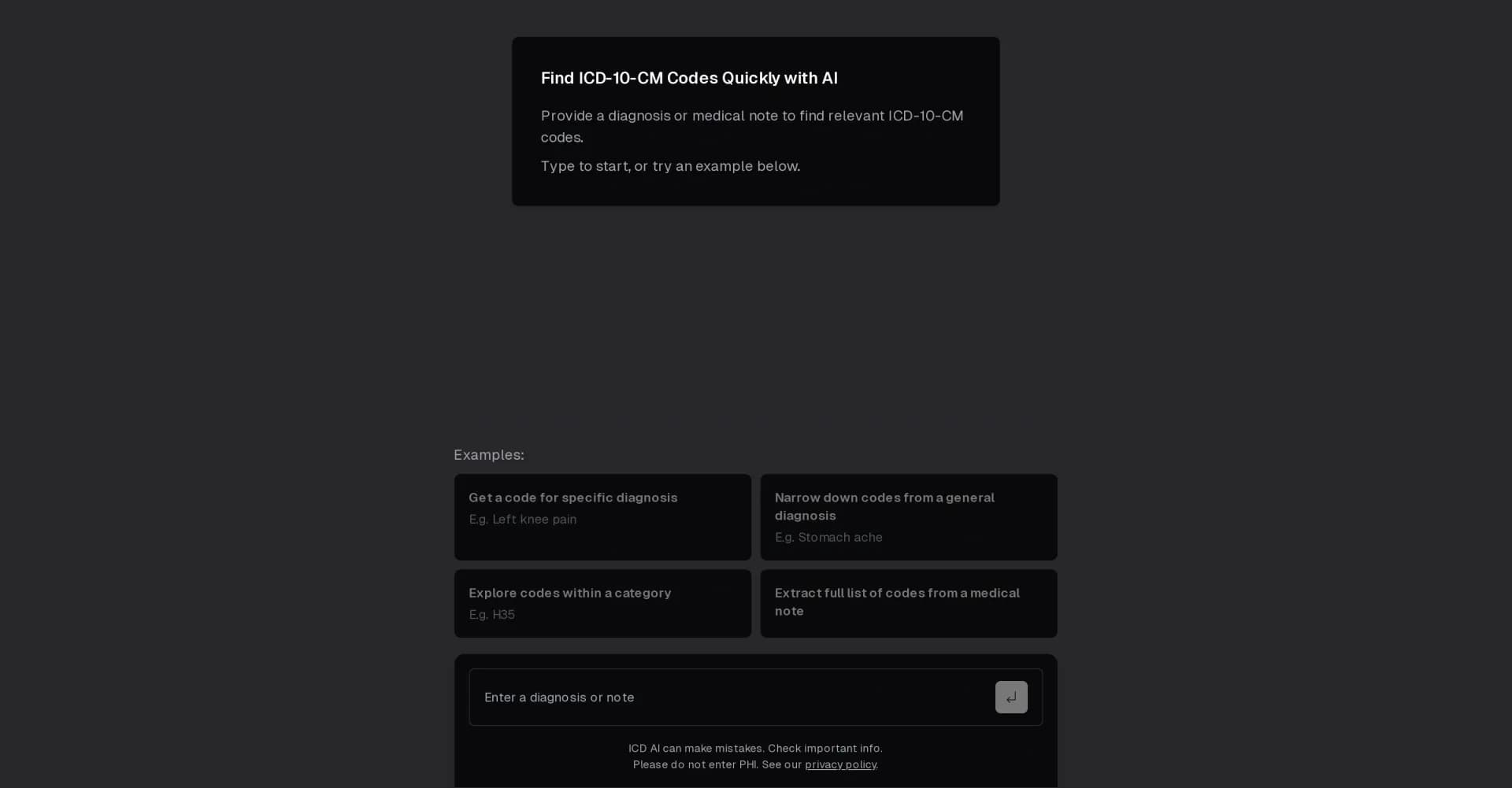 ICD AI homepage screenshot — Predict and recommend ICD-10 codes with AI.