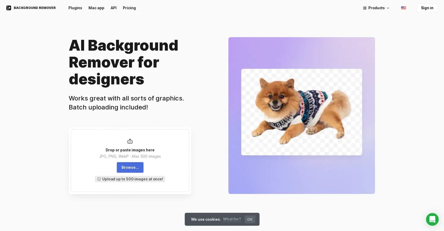 Icons8 Background Remover homepage screenshot — Erase image backgrounds instantly with AI.