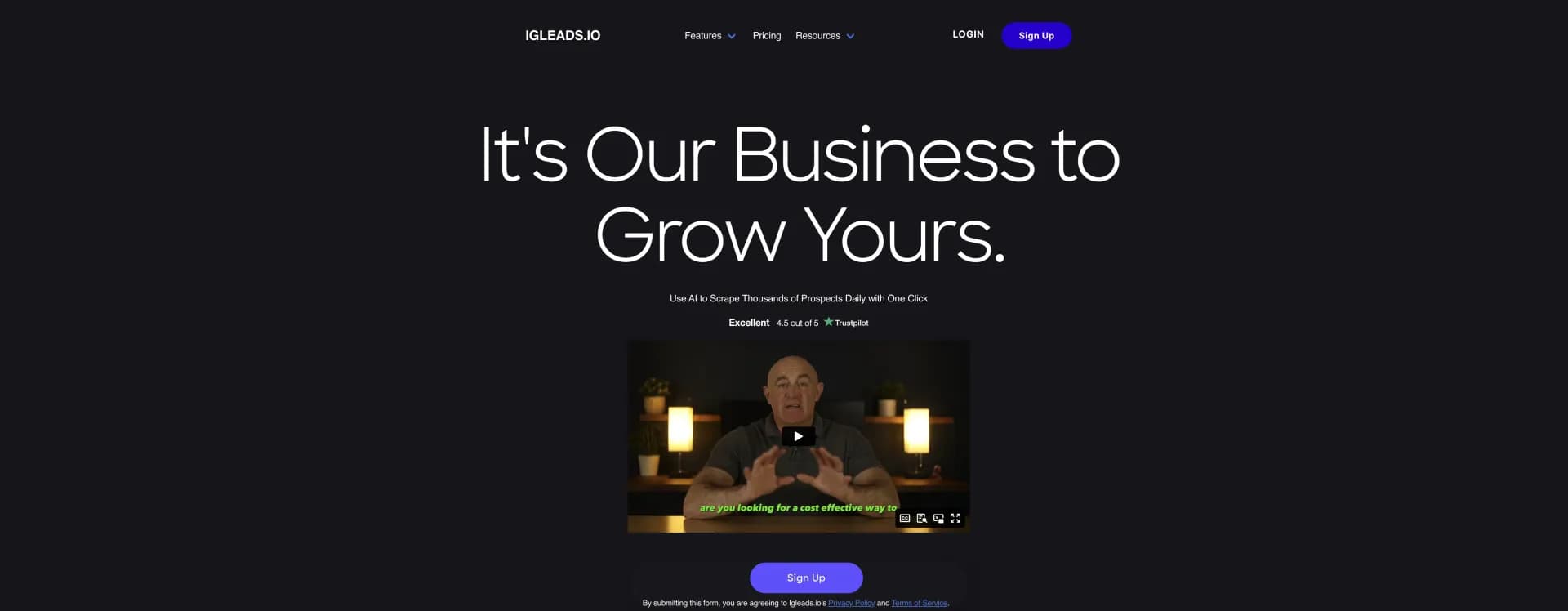 IG Leads homepage screenshot — Extract emails from Instagram to build targeted leads.