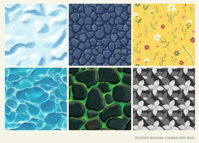 Iliad homepage screenshot — Create textures in seconds, with full creative control.