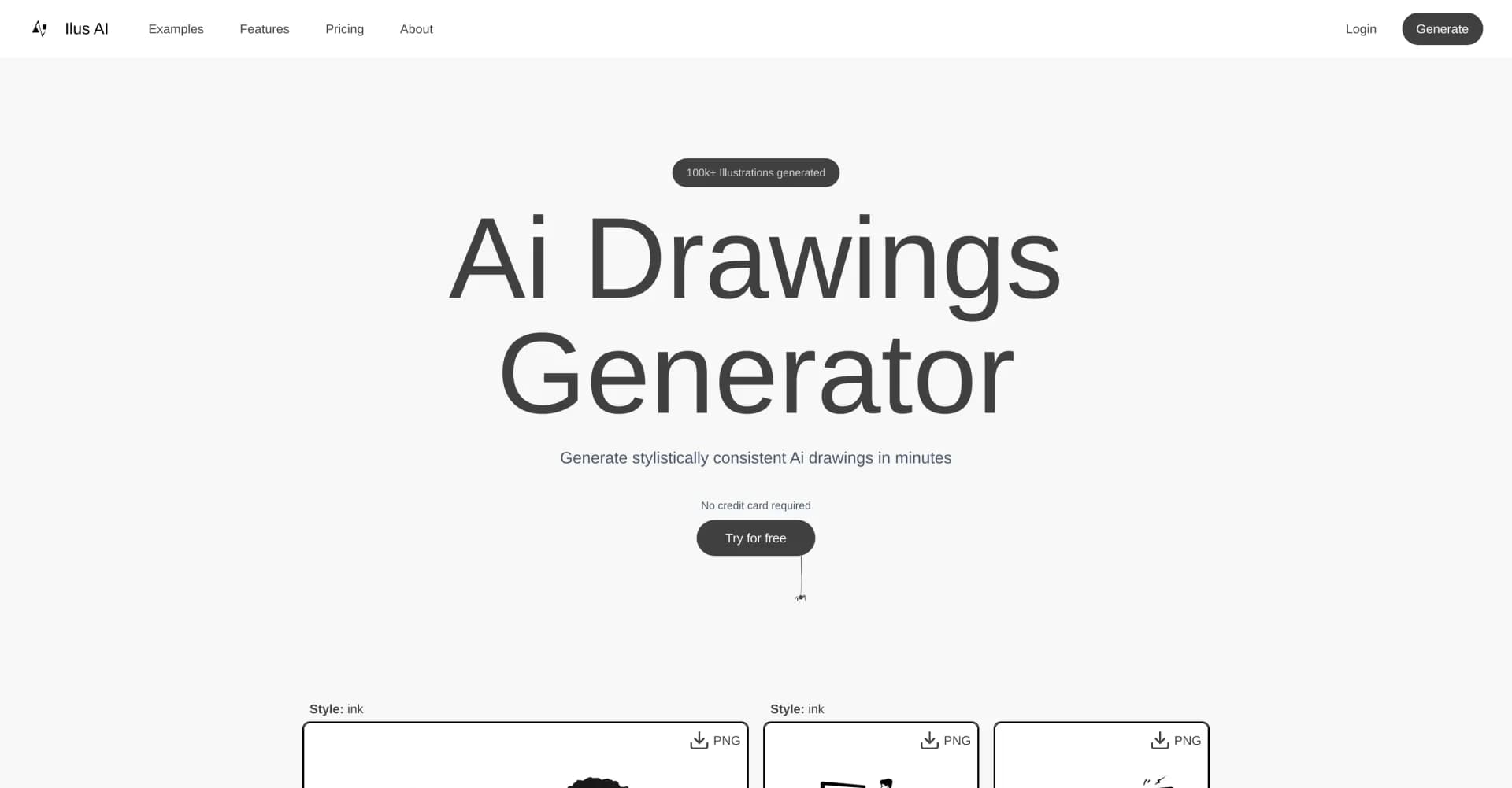 Ilus AI homepage screenshot — Generate stylistically consistent AI drawings in minutes