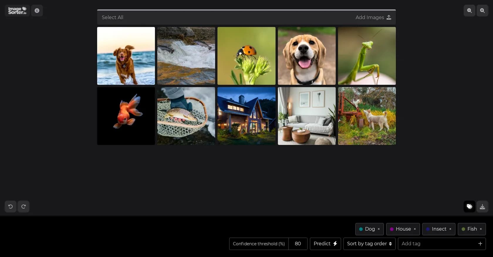 ImageSorter homepage screenshot — Sort and organize images with AI-powered drag-and-drop