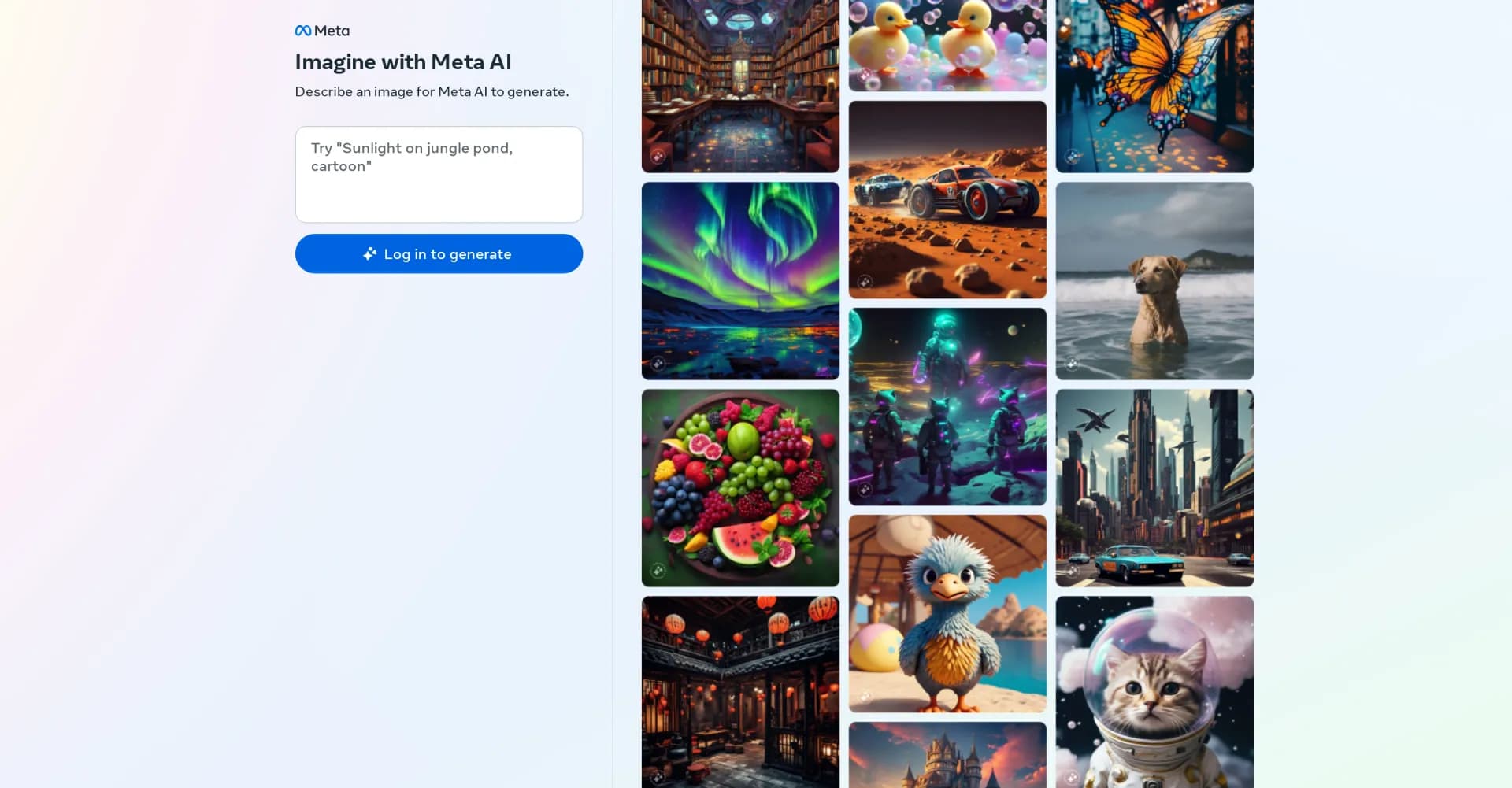 Imagine by Meta homepage screenshot — Imagine it, Meta AI creates it.