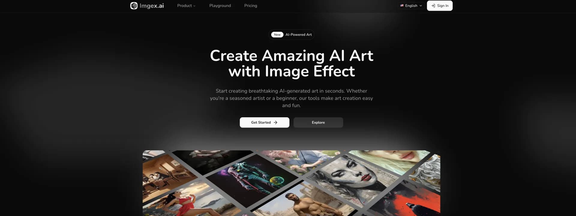 Imgex.ai homepage screenshot — Create stunning AI images with powerful tools