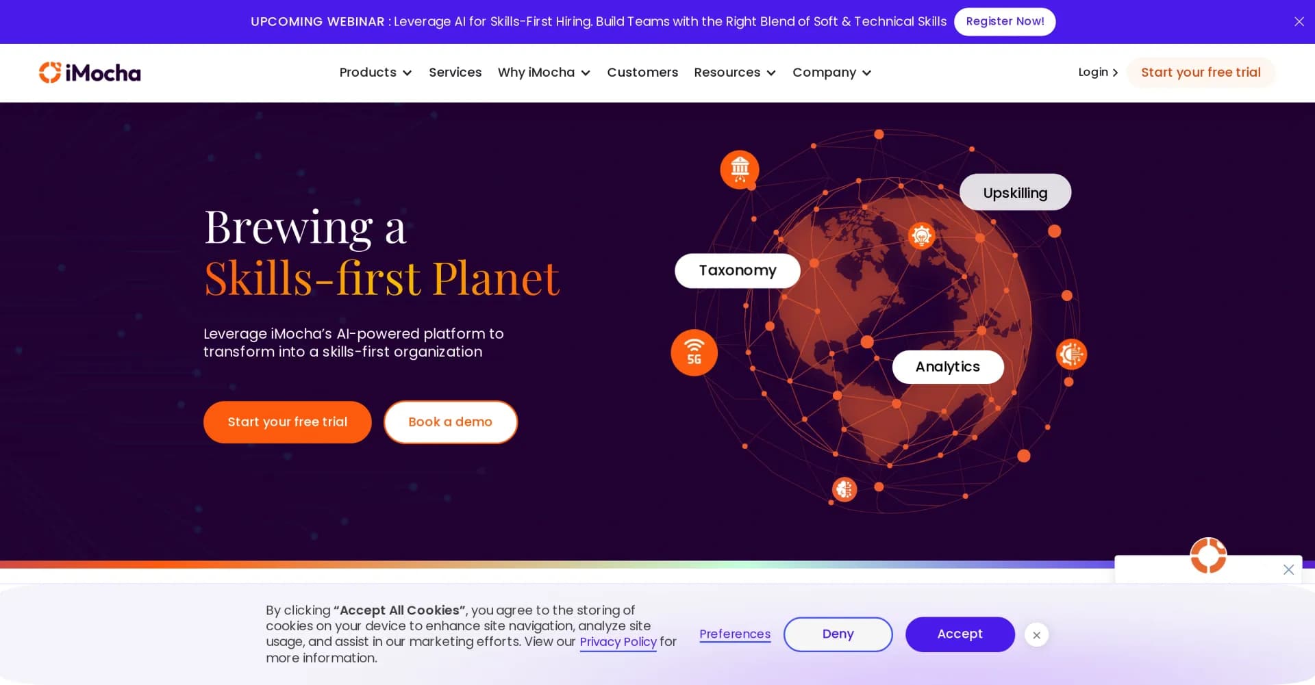 iMocha homepage screenshot — AI-powered skills assessment for smarter hiring