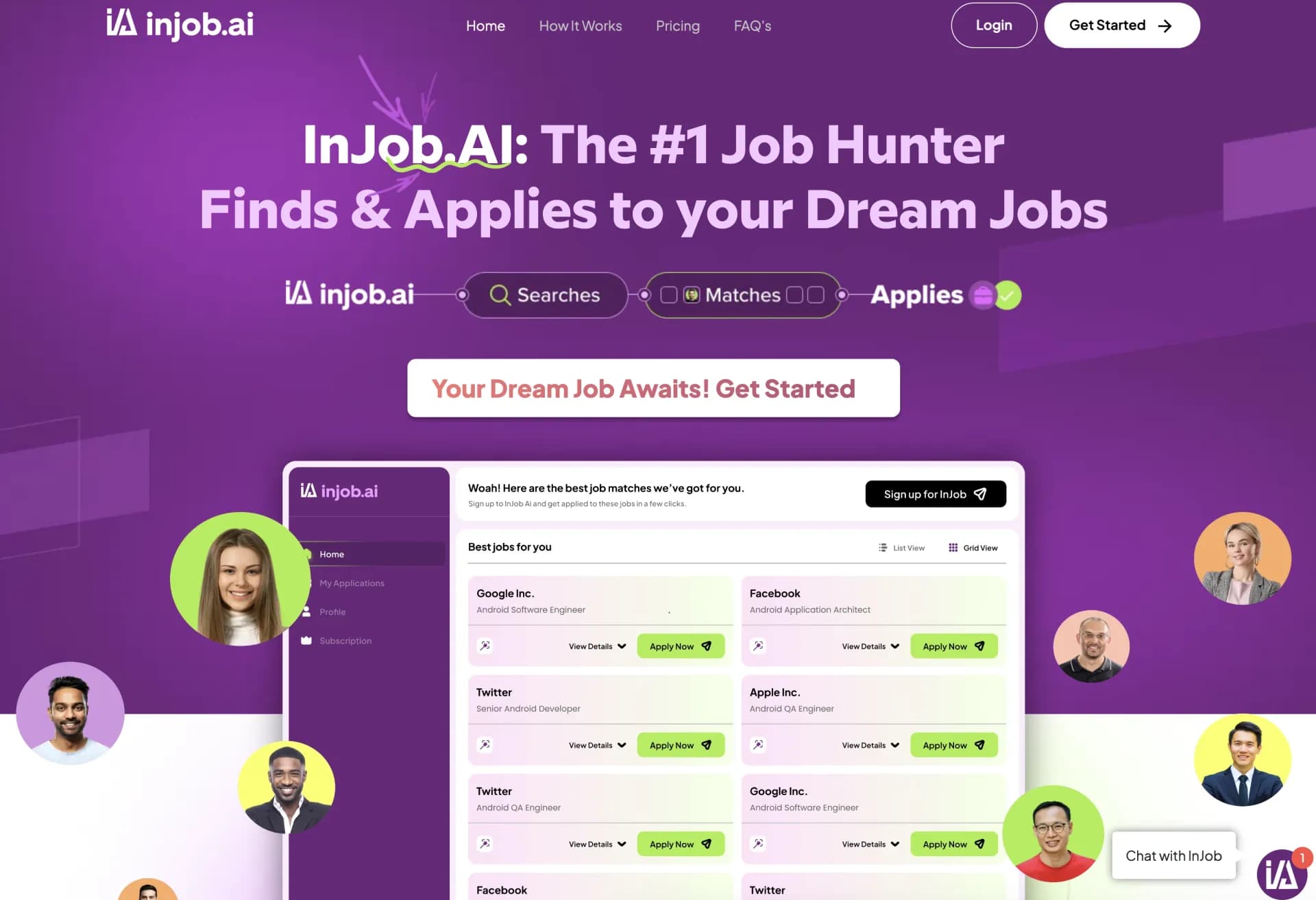 InJob.AI homepage screenshot — Automate your job search with InJob.AI.