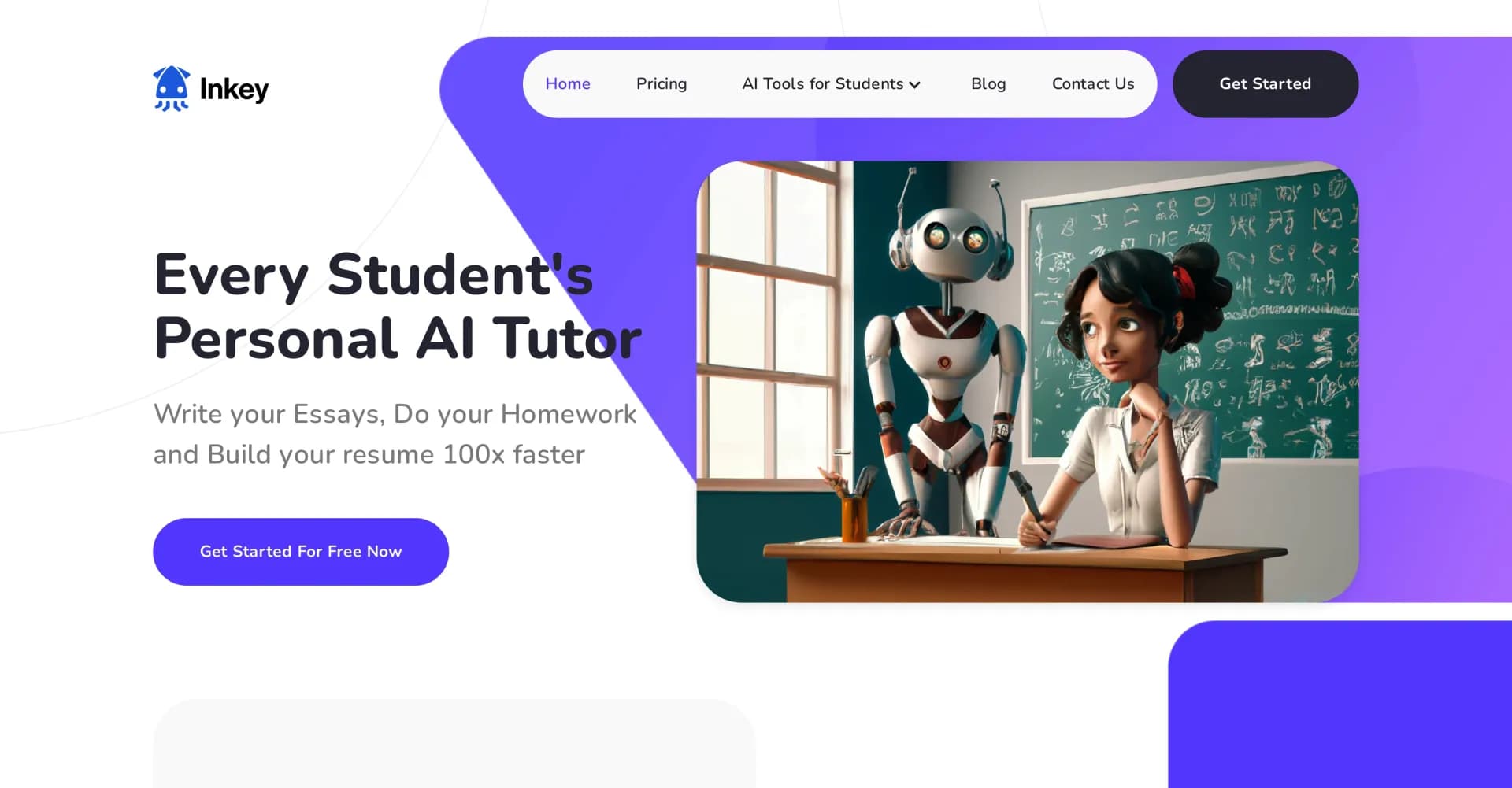 Inkey homepage screenshot — Every student's personal AI tutor-Free Plagiarism Checker