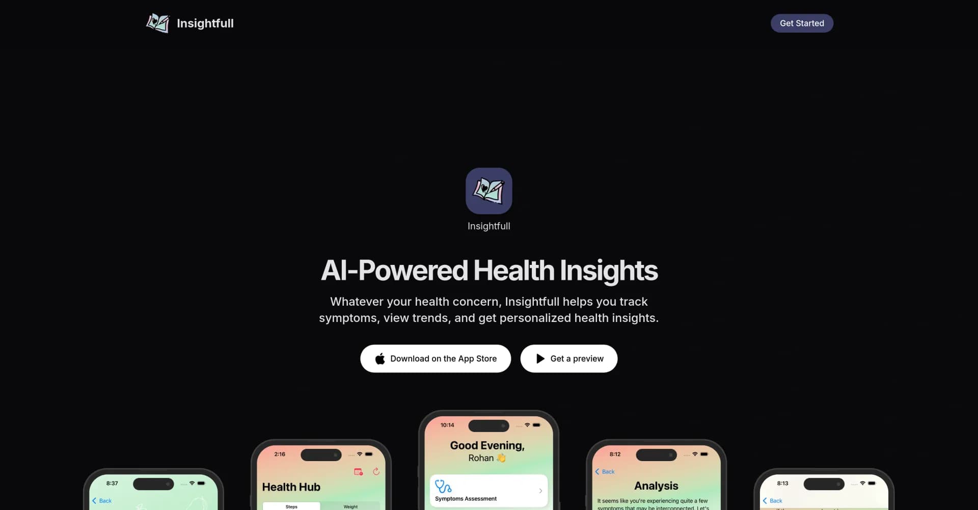 Insightfull homepage screenshot — AI-powered health tracking and personalized insights.
