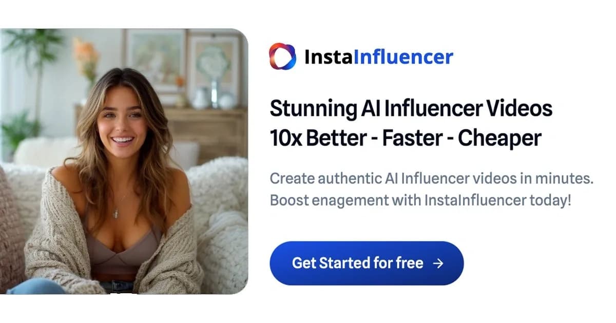 InstaInfluencer homepage screenshot — Create stunning AI influencer videos in minutes