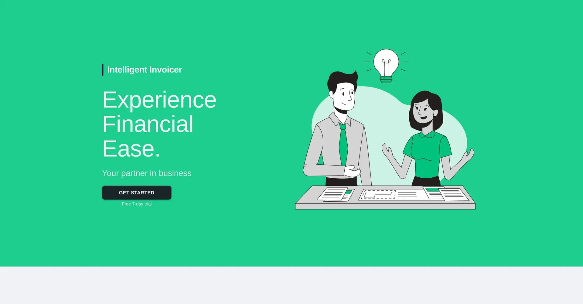 Intelligent Invoicer homepage screenshot — AI-powered invoice management for business growth