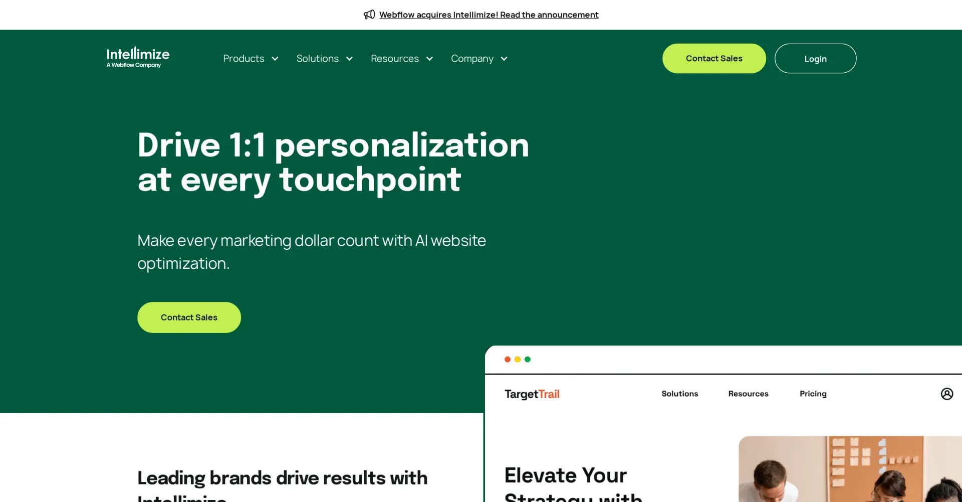 Intellimize homepage screenshot — AI-driven website personalization that converts more traffic