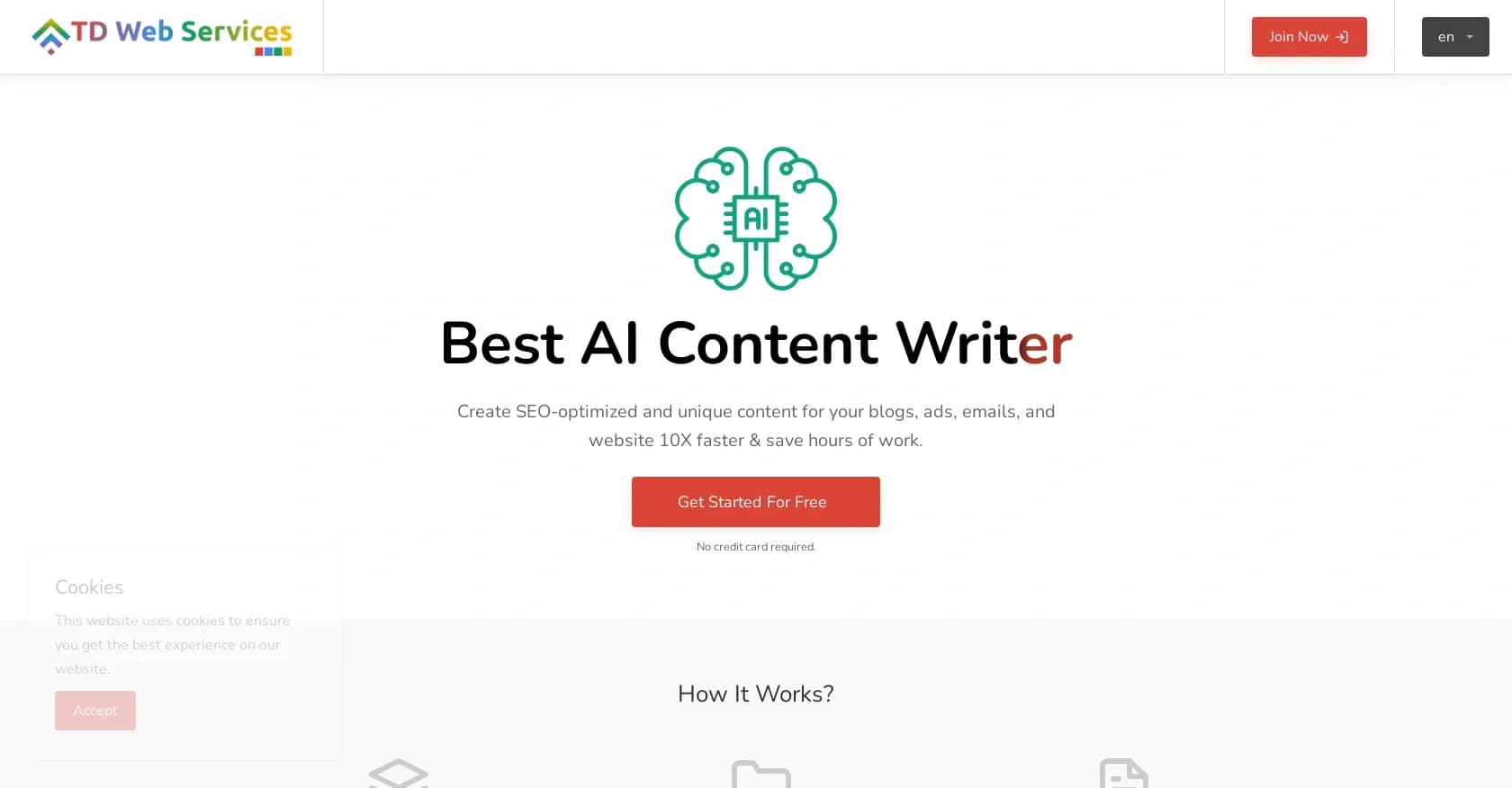 IntelliServe homepage screenshot — AI-powered assistant for business growth.