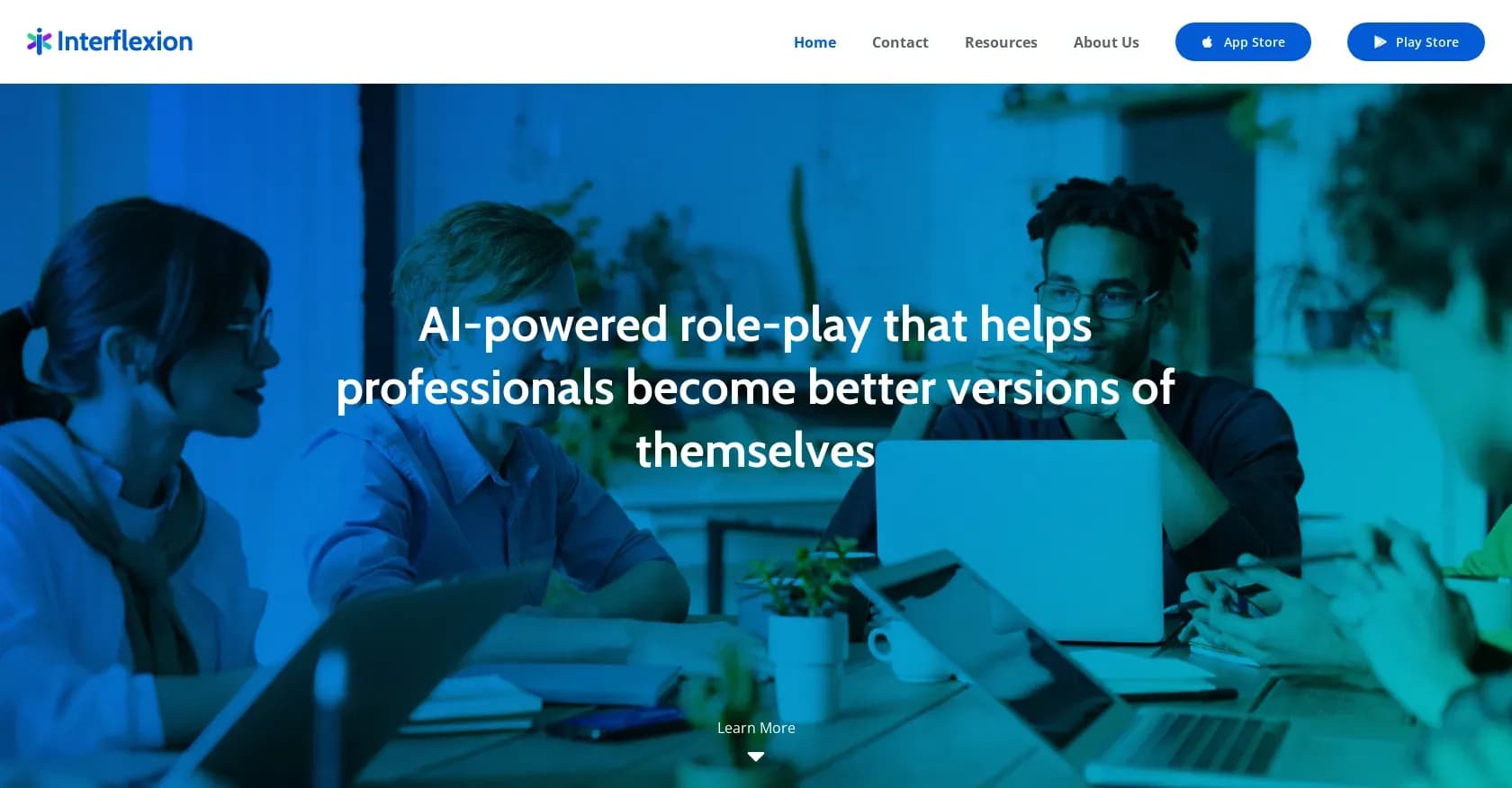 Interflexion homepage screenshot — AI role-play for professional self-improvement