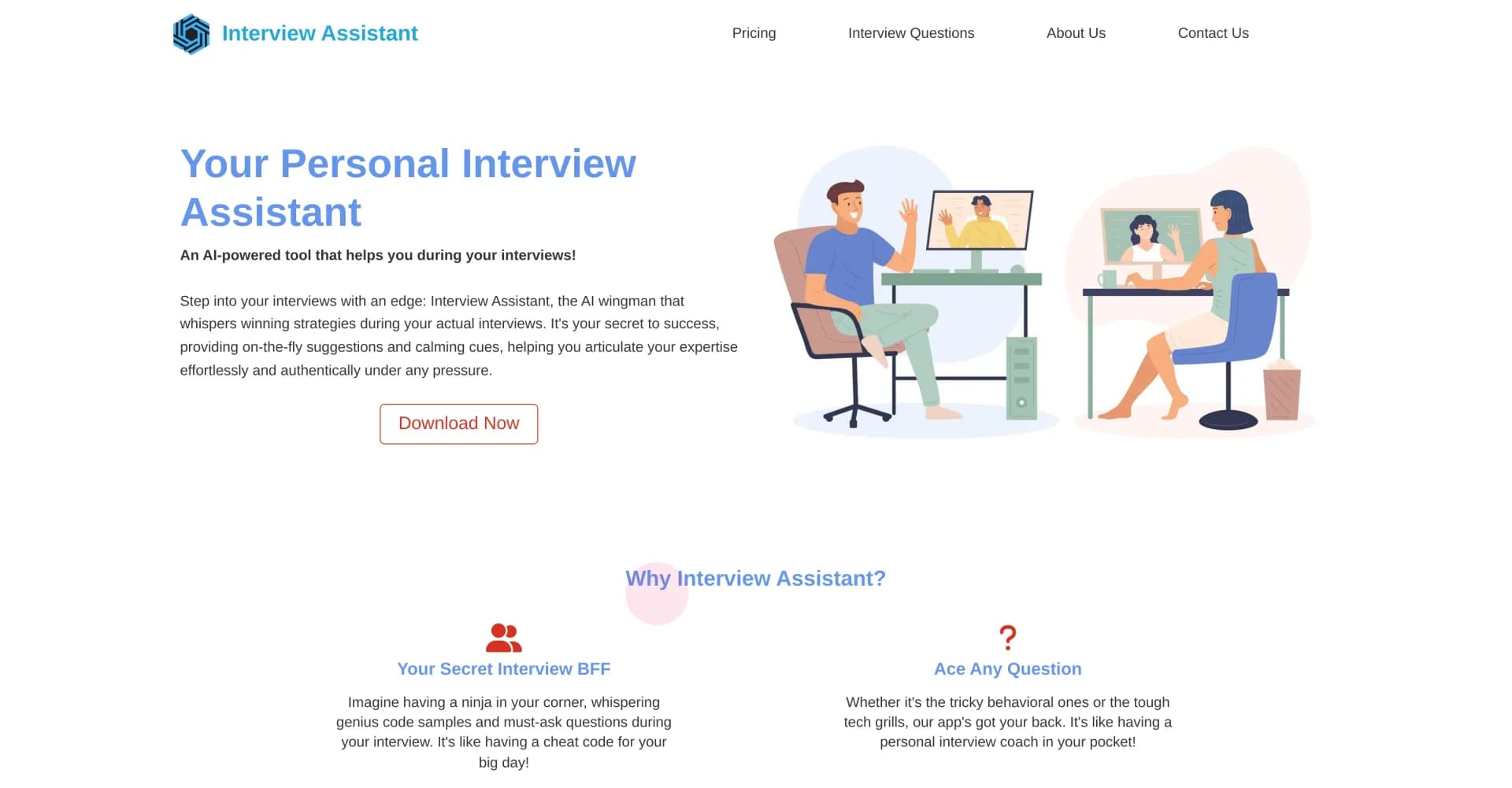 Interview Assistant homepage screenshot — Your AI wingman for interview success