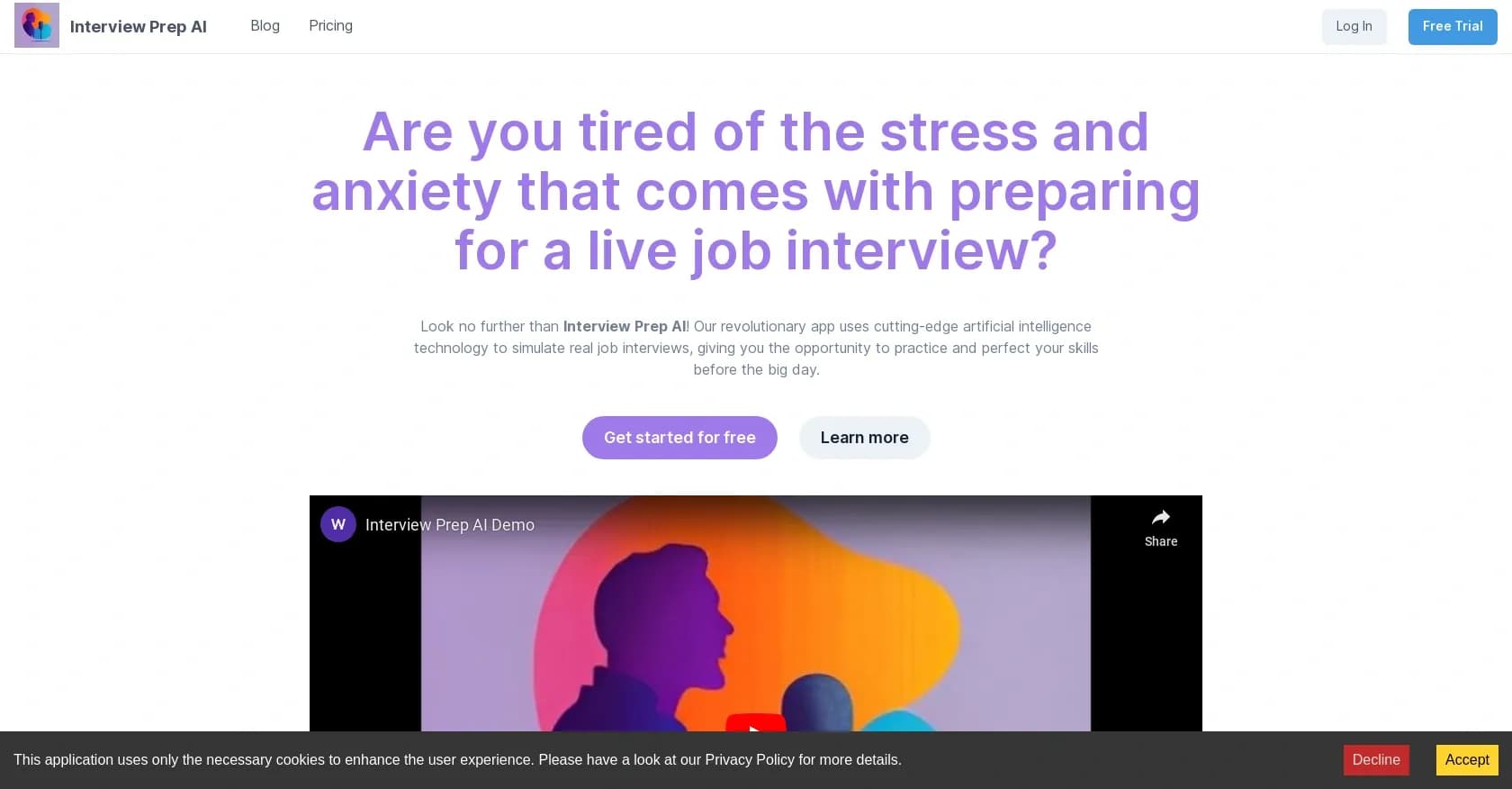 Interview Prep AI homepage screenshot — Your personal AI job interview coach.