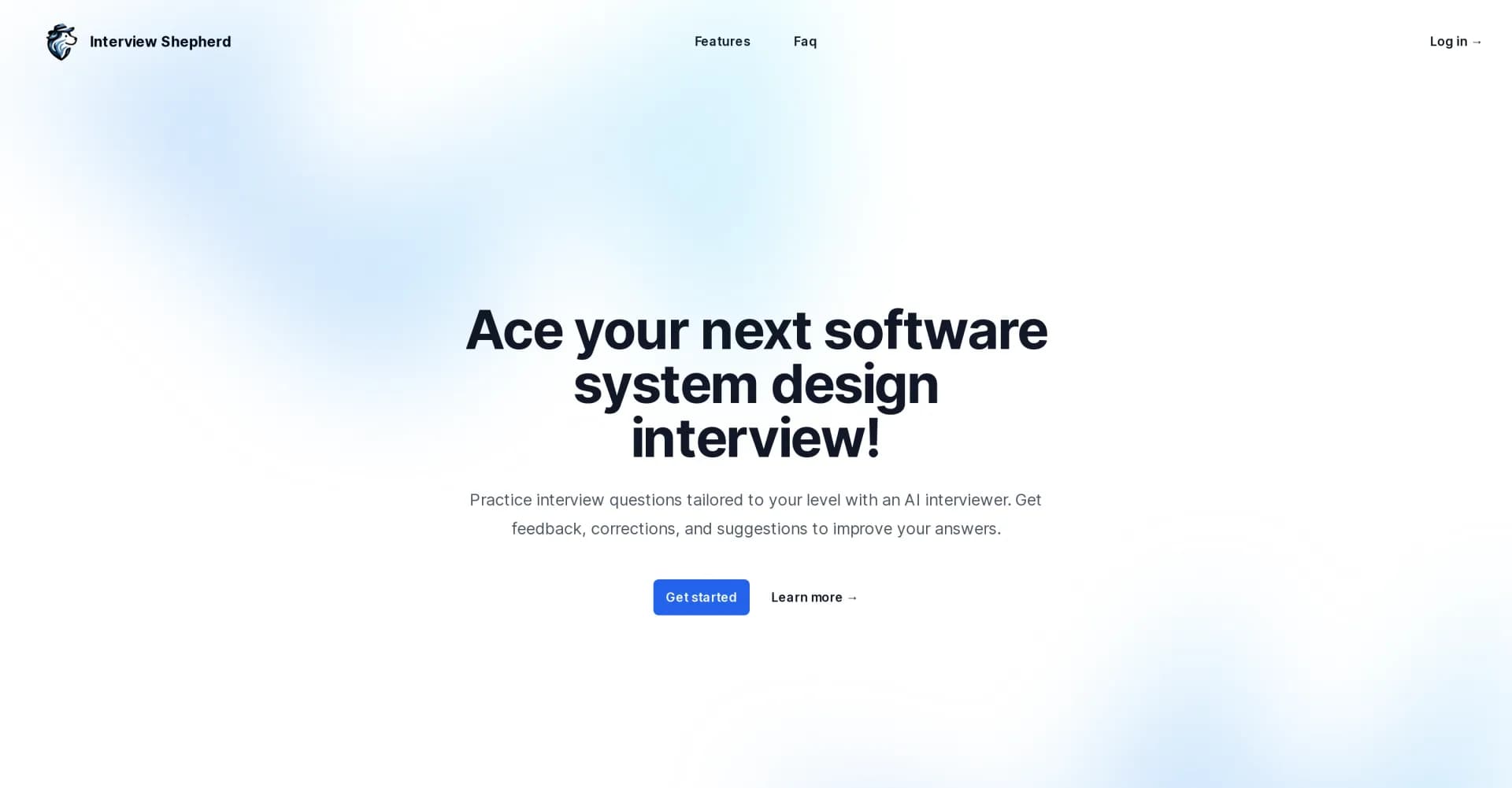 Interview Shepherd AI homepage screenshot — Ace system design interviews with AI mock interviewer
