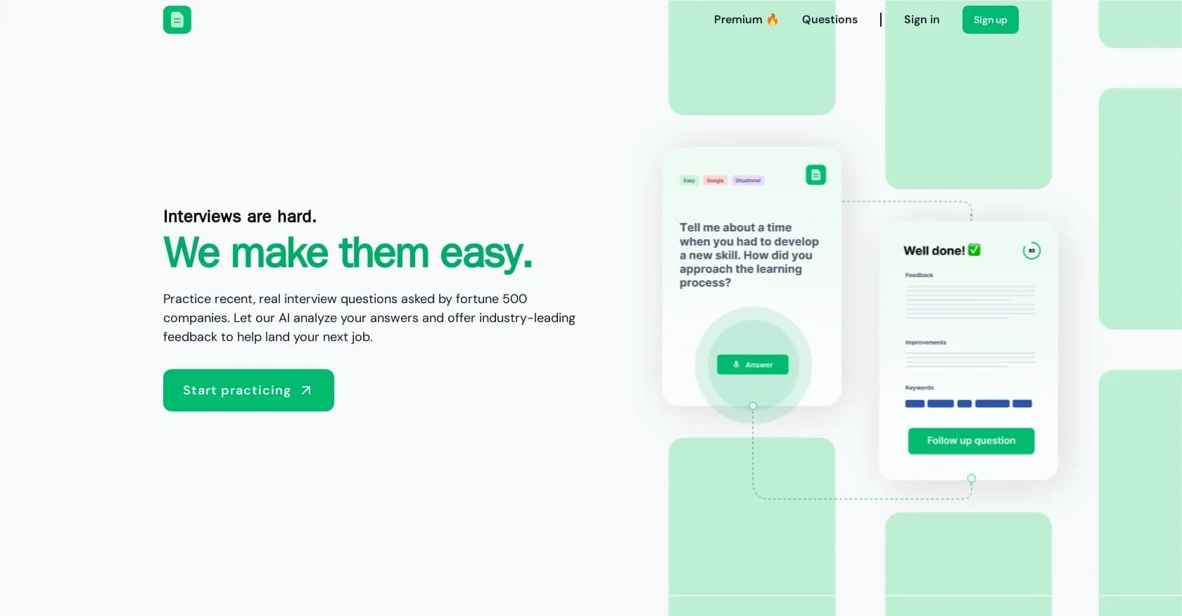 Interview Study homepage screenshot — Turn your job interview into a job offer.