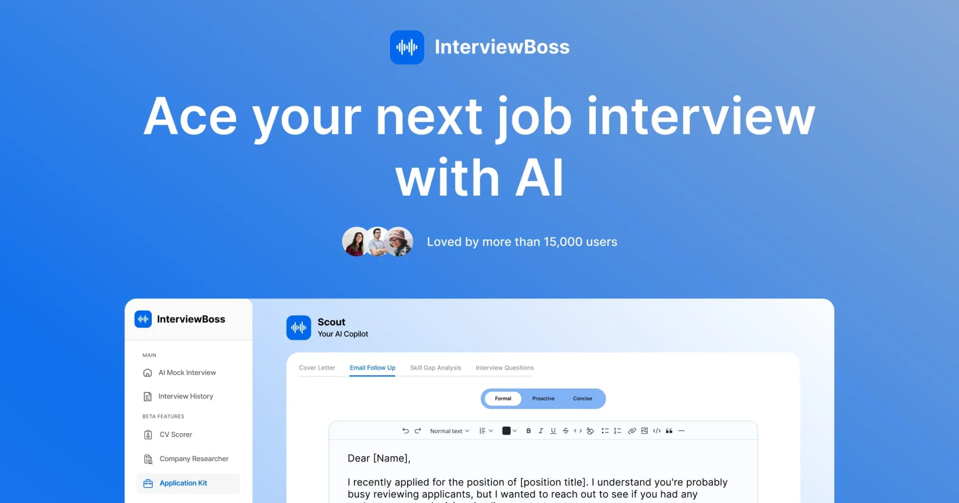 InterviewBoss homepage screenshot — Unlock interview potential with InterviewBoss.