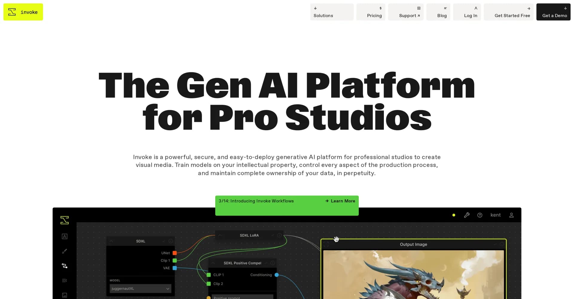 Invoke homepage screenshot — Secure AI image generation for professional studios