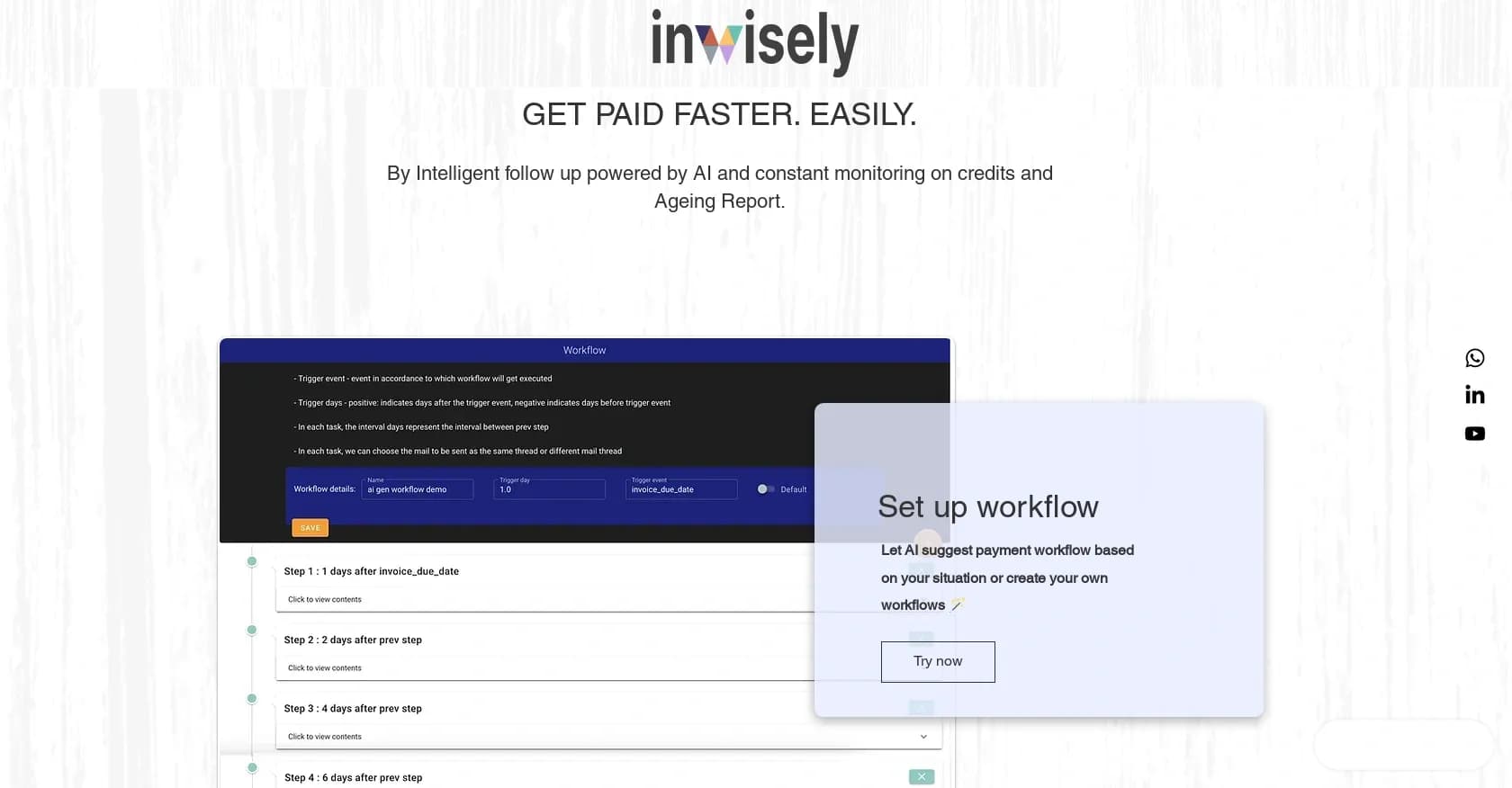 Inwisely homepage screenshot — AI-powered account receivable automation for faster payments