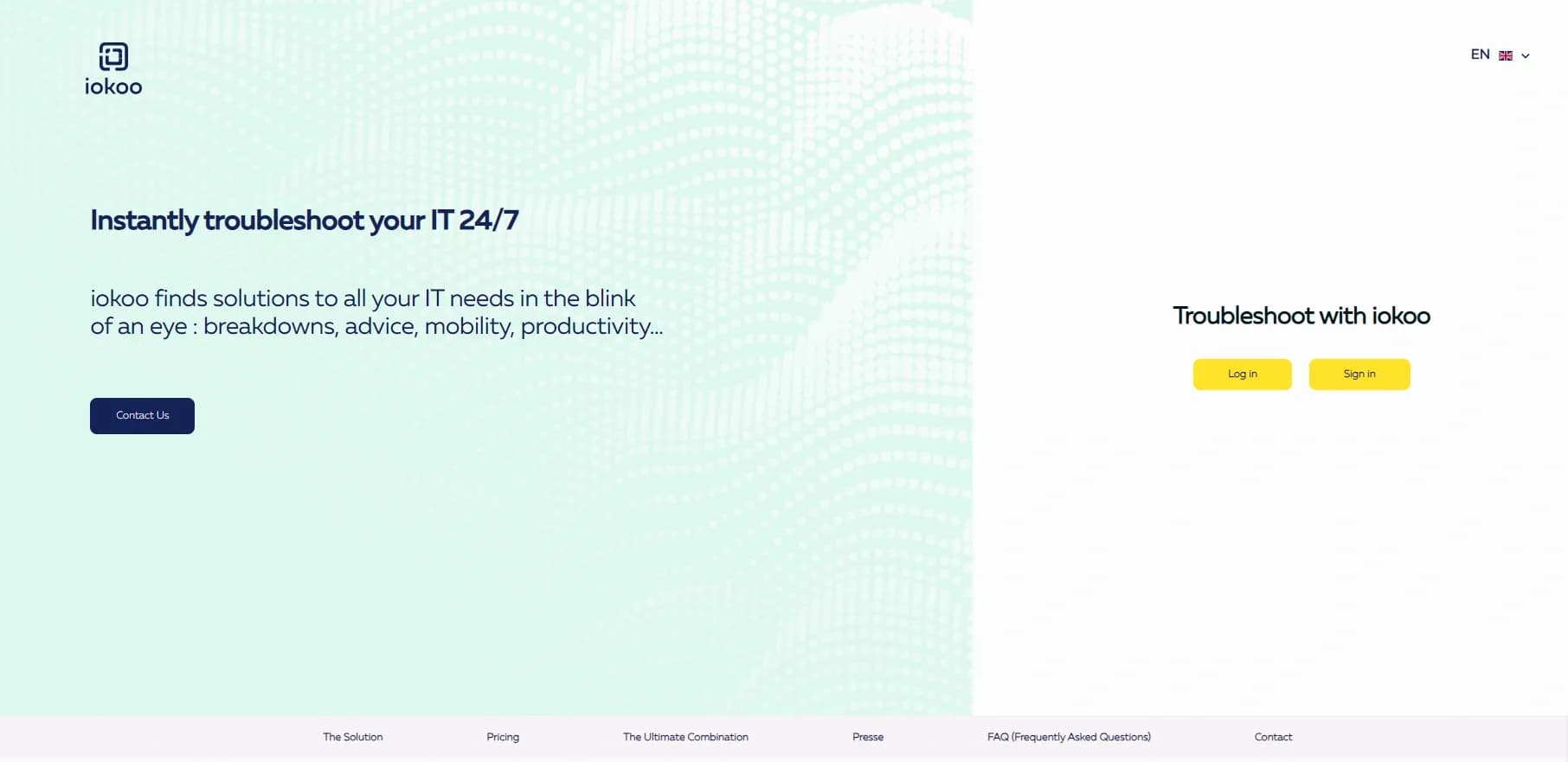 Iokoo homepage screenshot — Instant IT solutions for all your needs.