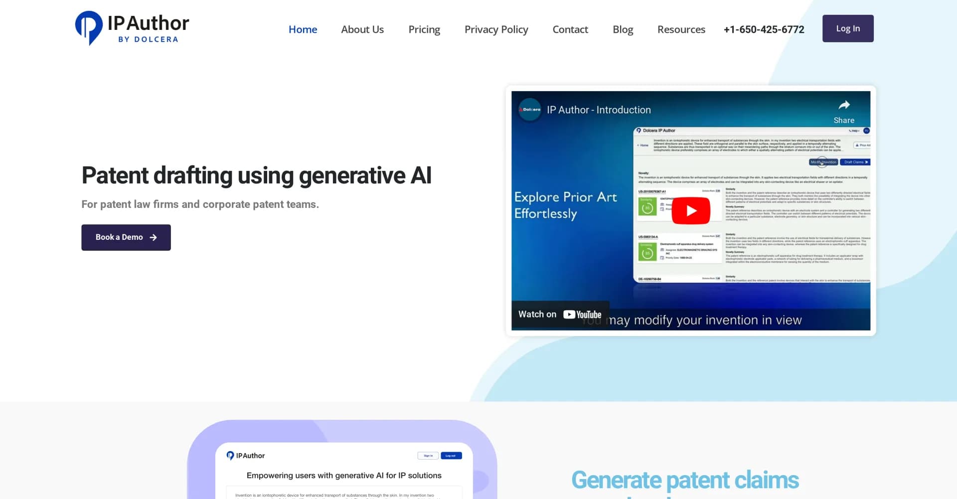 IP Author homepage screenshot — AI-powered patent drafting made easy.