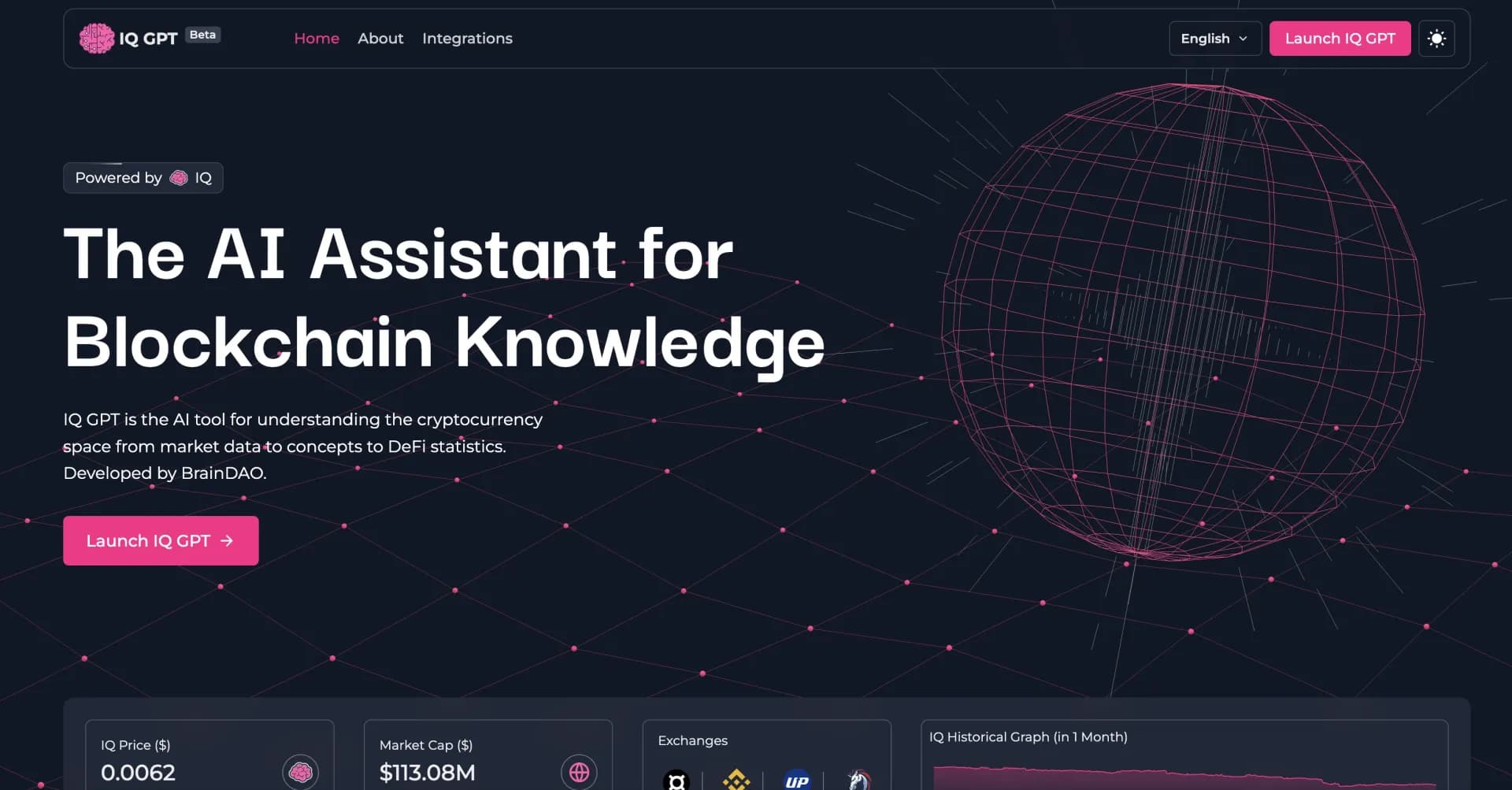 IQ GPT homepage screenshot — AI-powered blockchain knowledge assistant