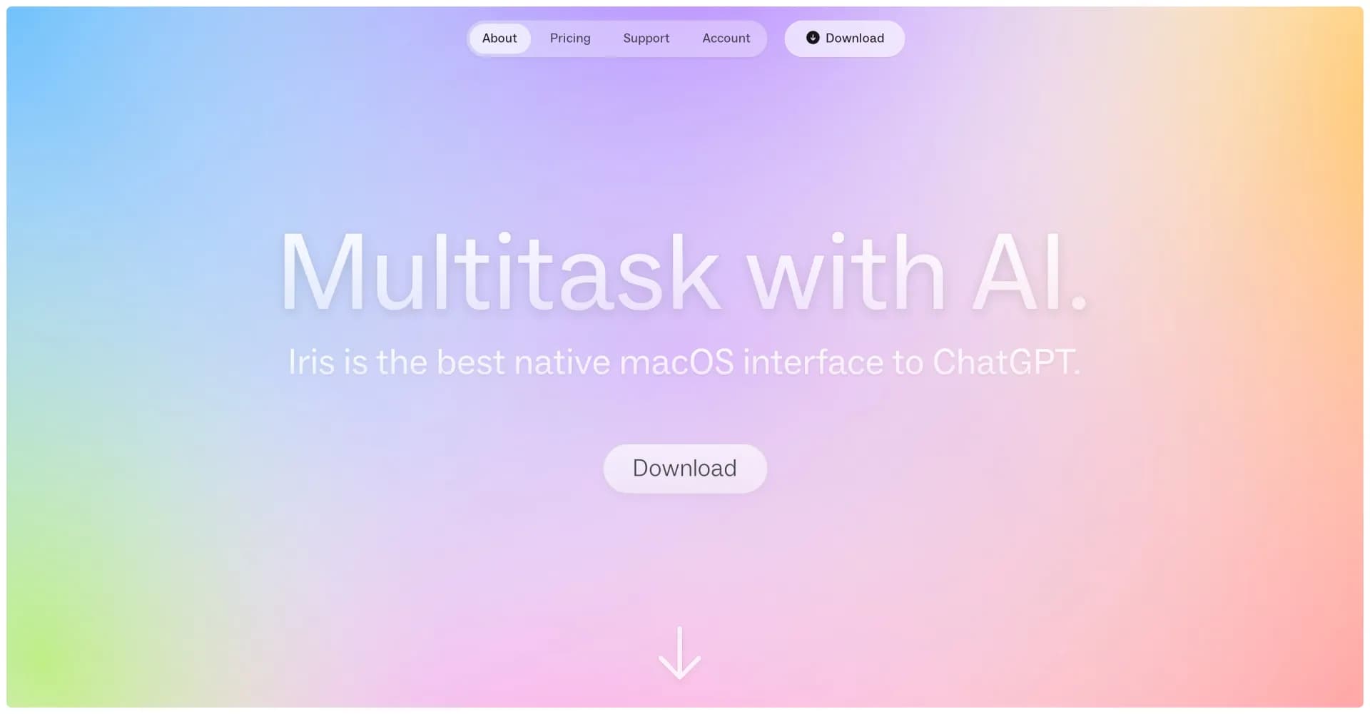 Iris Fun homepage screenshot — Your AI assistant, ready when needed, invisible when not.