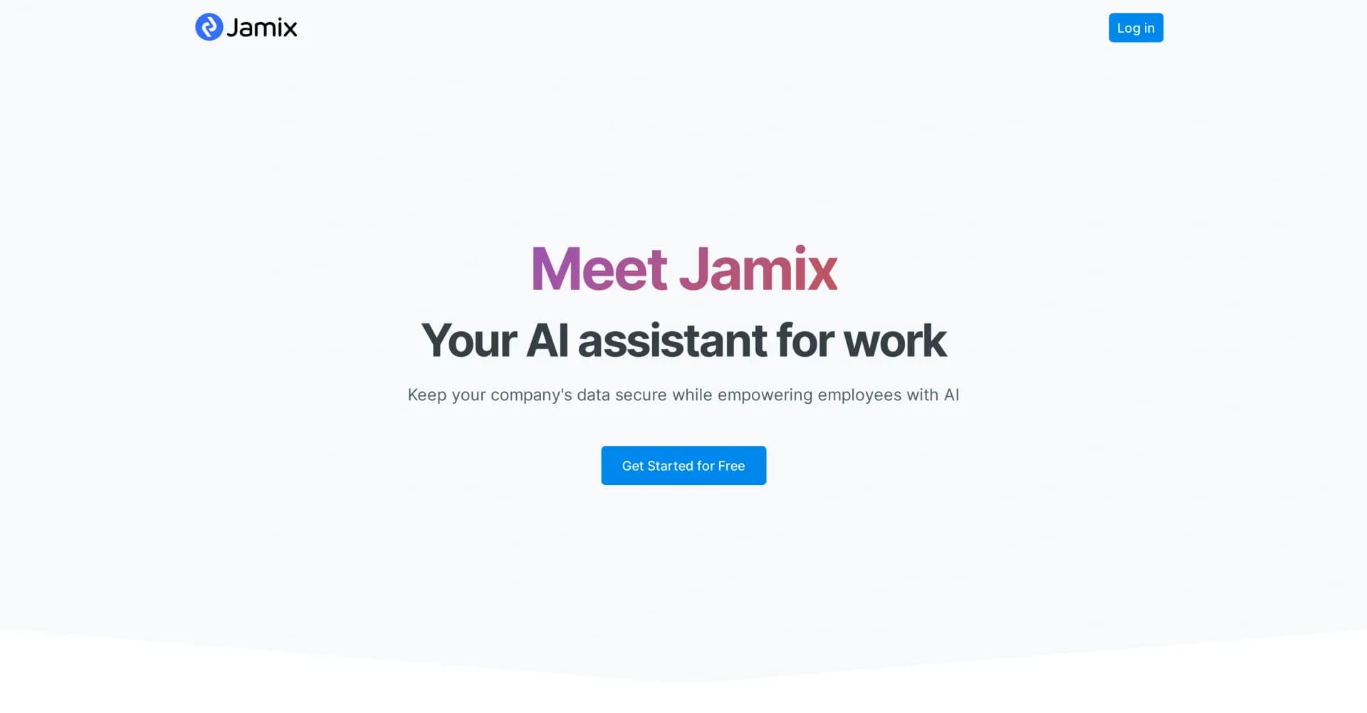 Jamix homepage screenshot — AI assistant that securely empowers employees with data-driv