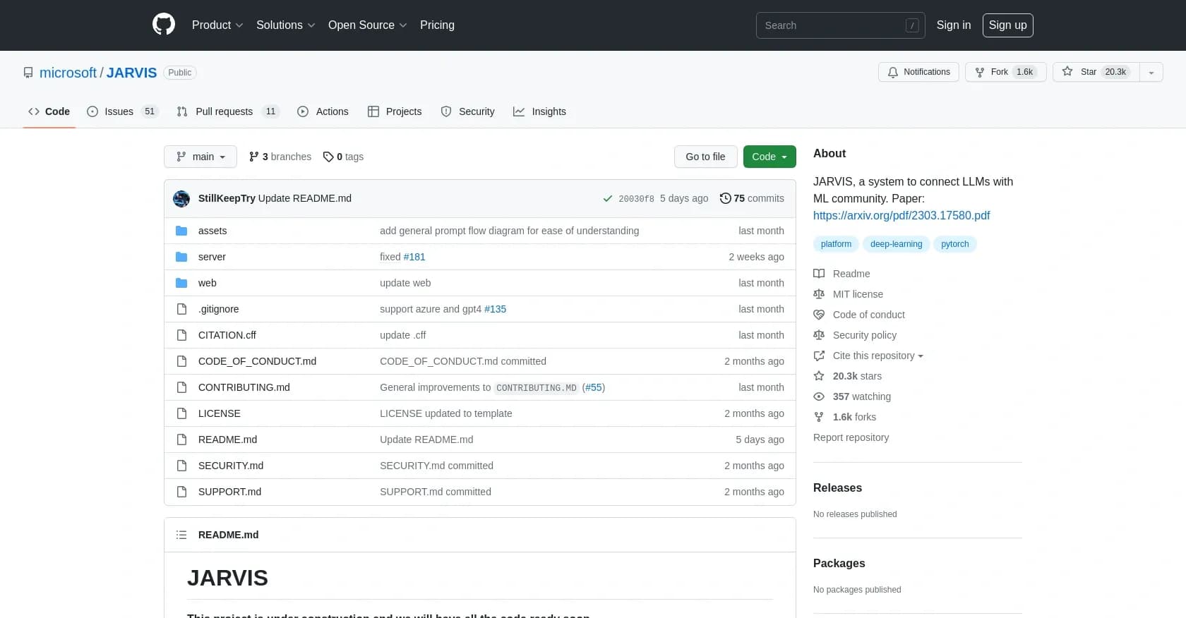 Jarvis/HuggingGPT homepage screenshot — Bridging LLMs with the ML community
