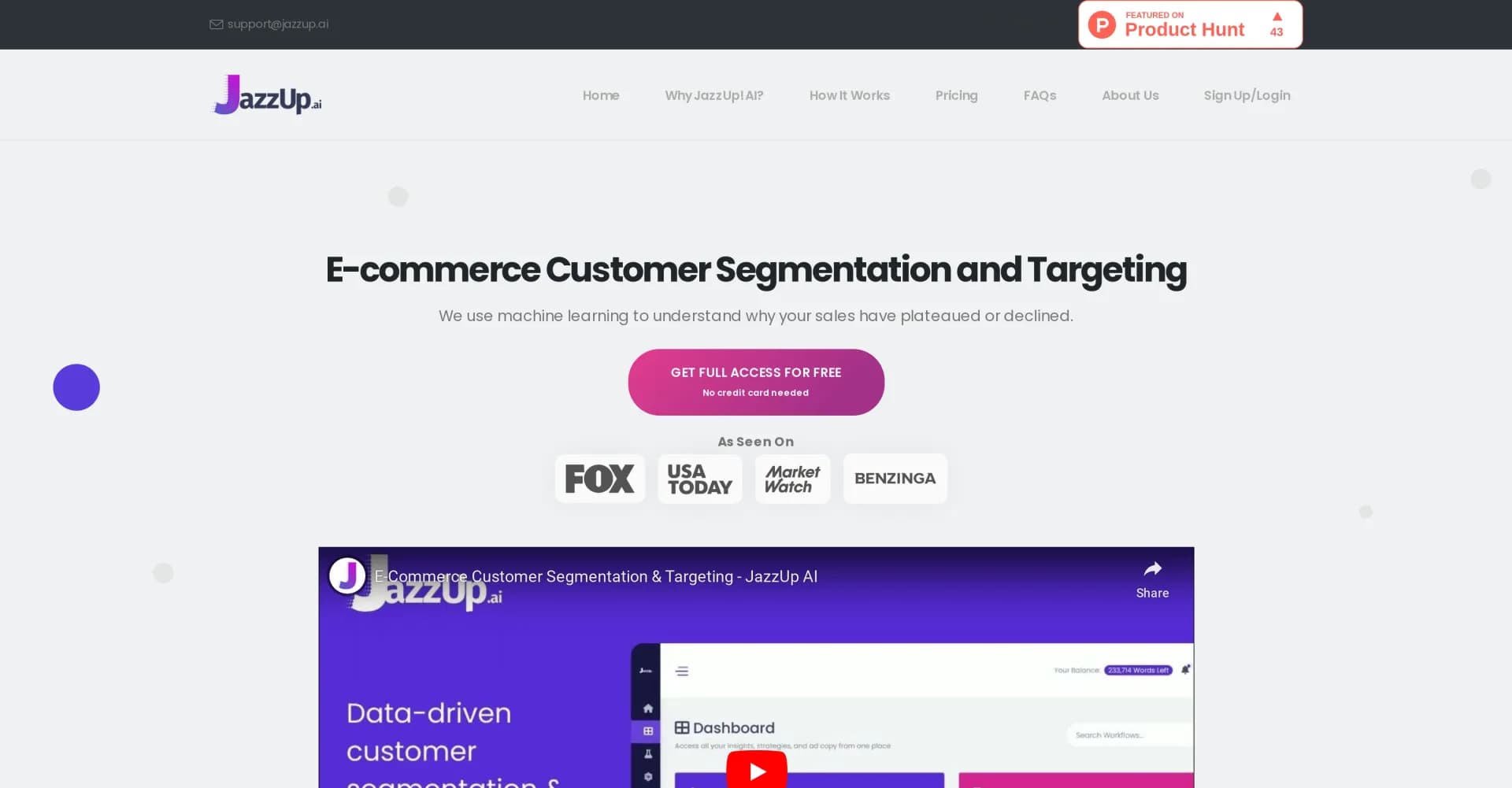 JazzUp homepage screenshot — AI-powered customer segmentation for e-commerce