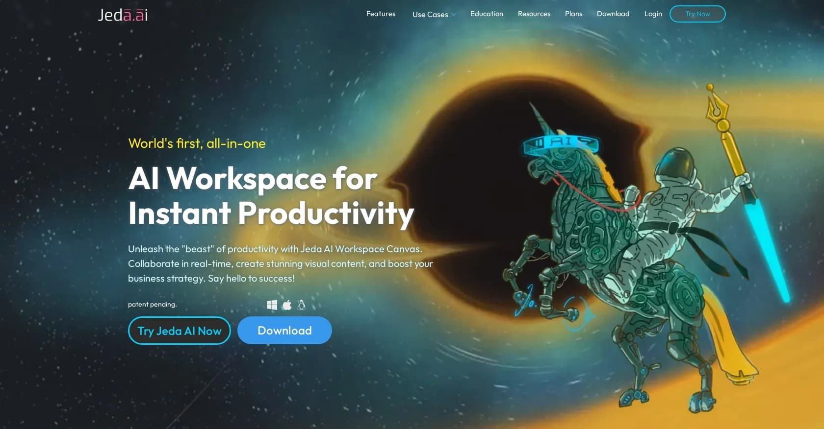 Jeda AI homepage screenshot — AI workspace canvas for instant productivity.