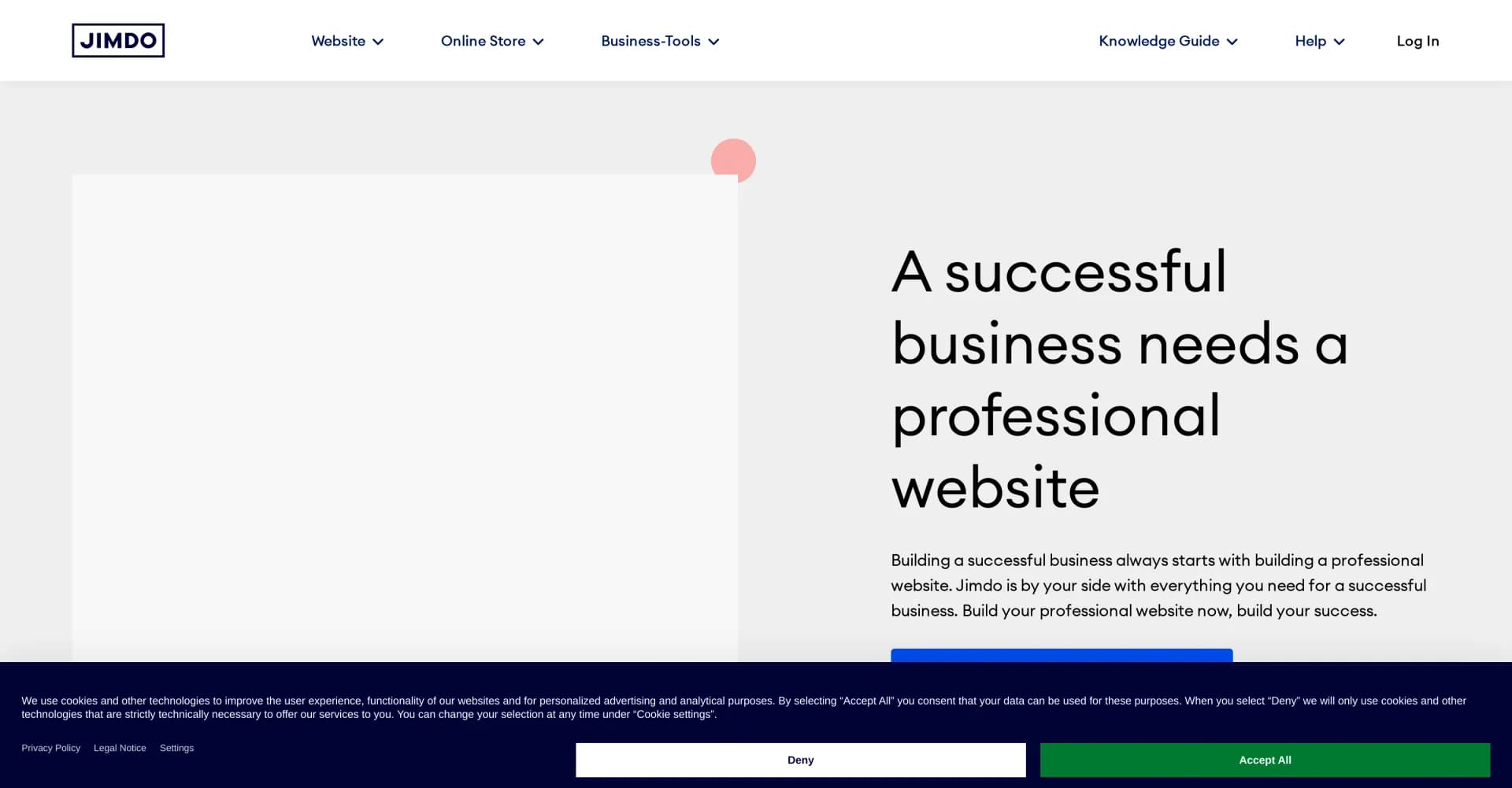 Jimdo homepage screenshot — All-in-one solution for small business success online