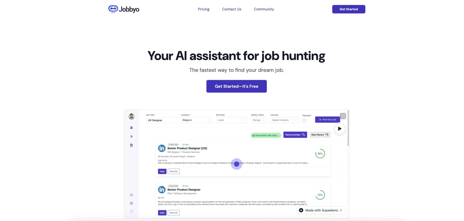 Jobbyo homepage screenshot — AI-powered job applications
