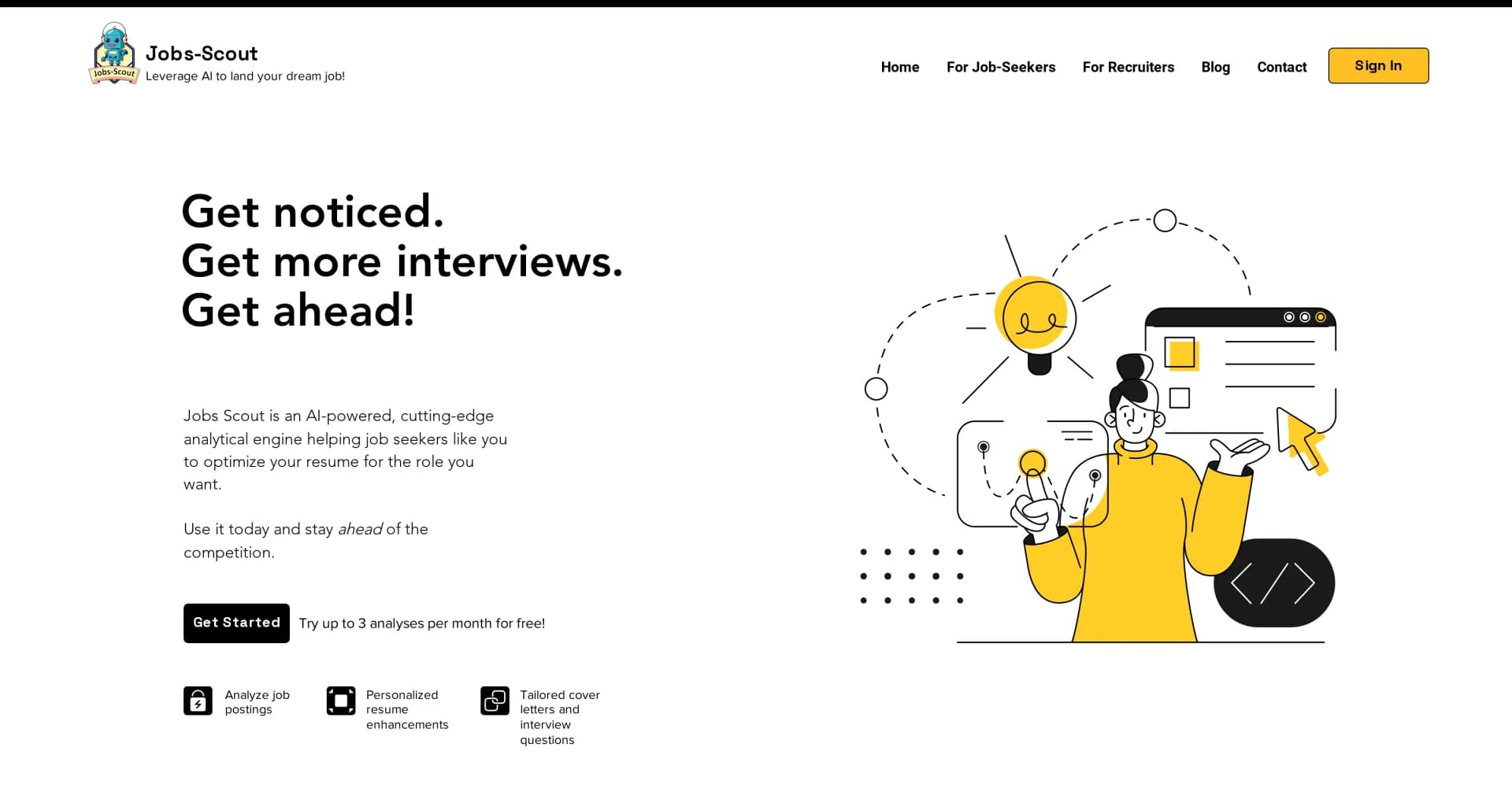 Jobs Scout homepage screenshot — Leverage AI to land your dream job