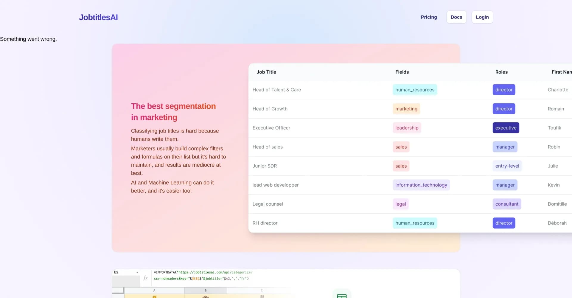 JobtitlesAI homepage screenshot — Accurately classify any job title with AI