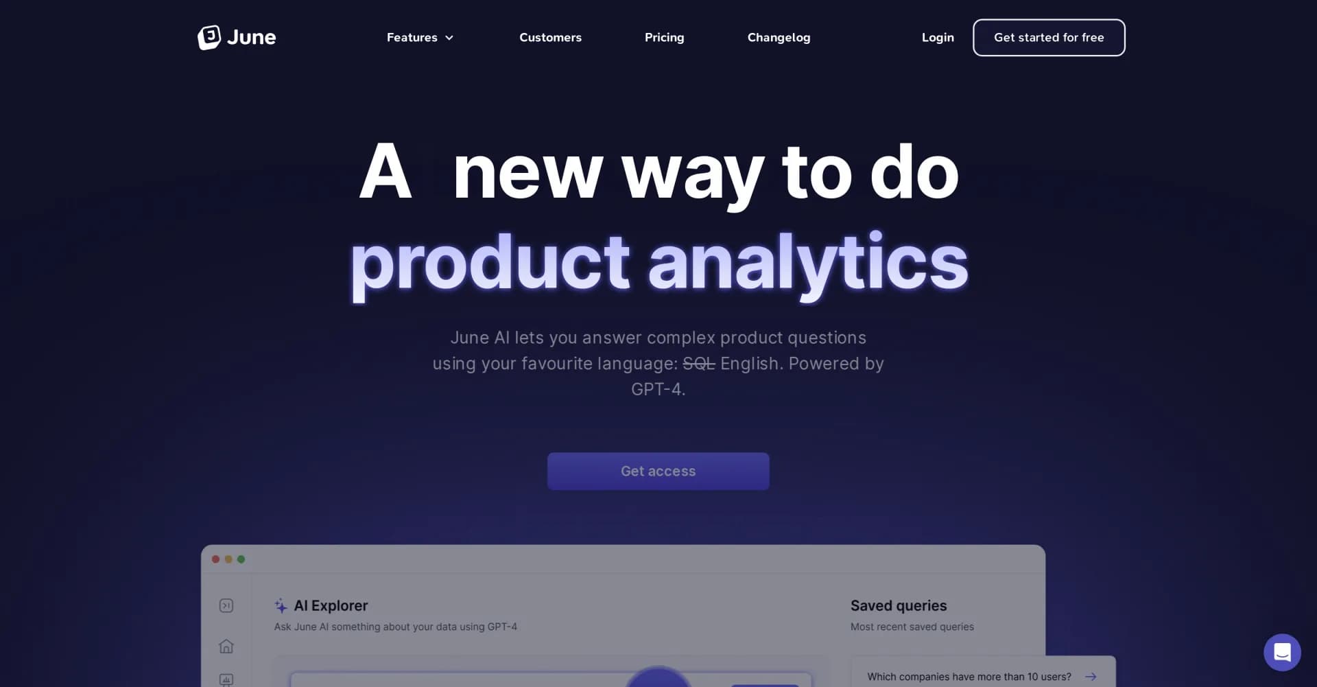 June AI homepage screenshot — B2B SaaS product analytics made simple.