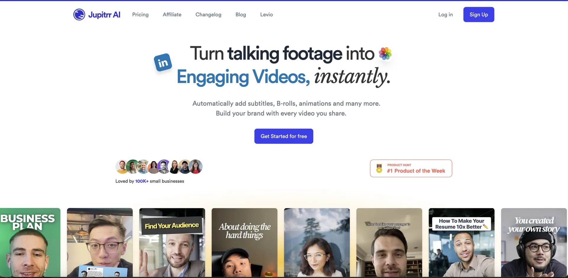 Jupitrr homepage screenshot — Voice-recorded & podcast-based personalized videos