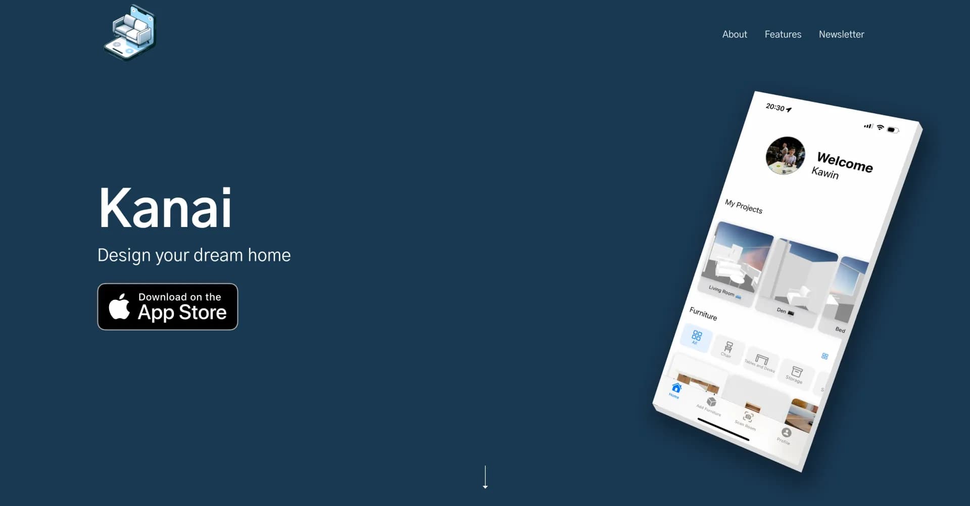 Kanai homepage screenshot — Design your dream home in 3D