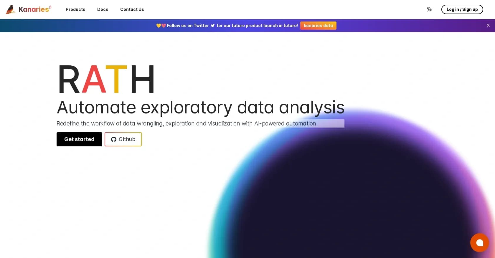 Kanaries homepage screenshot — Automate exploratory data analysis with AI