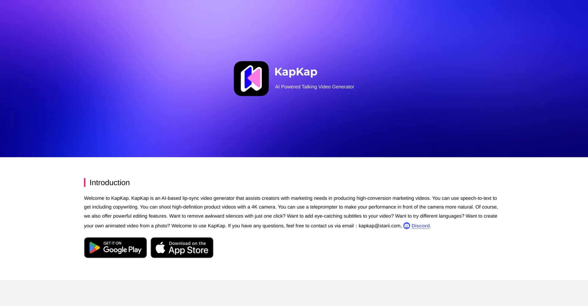 KapKap homepage screenshot — AI-powered lip-sync video generator for marketers.
