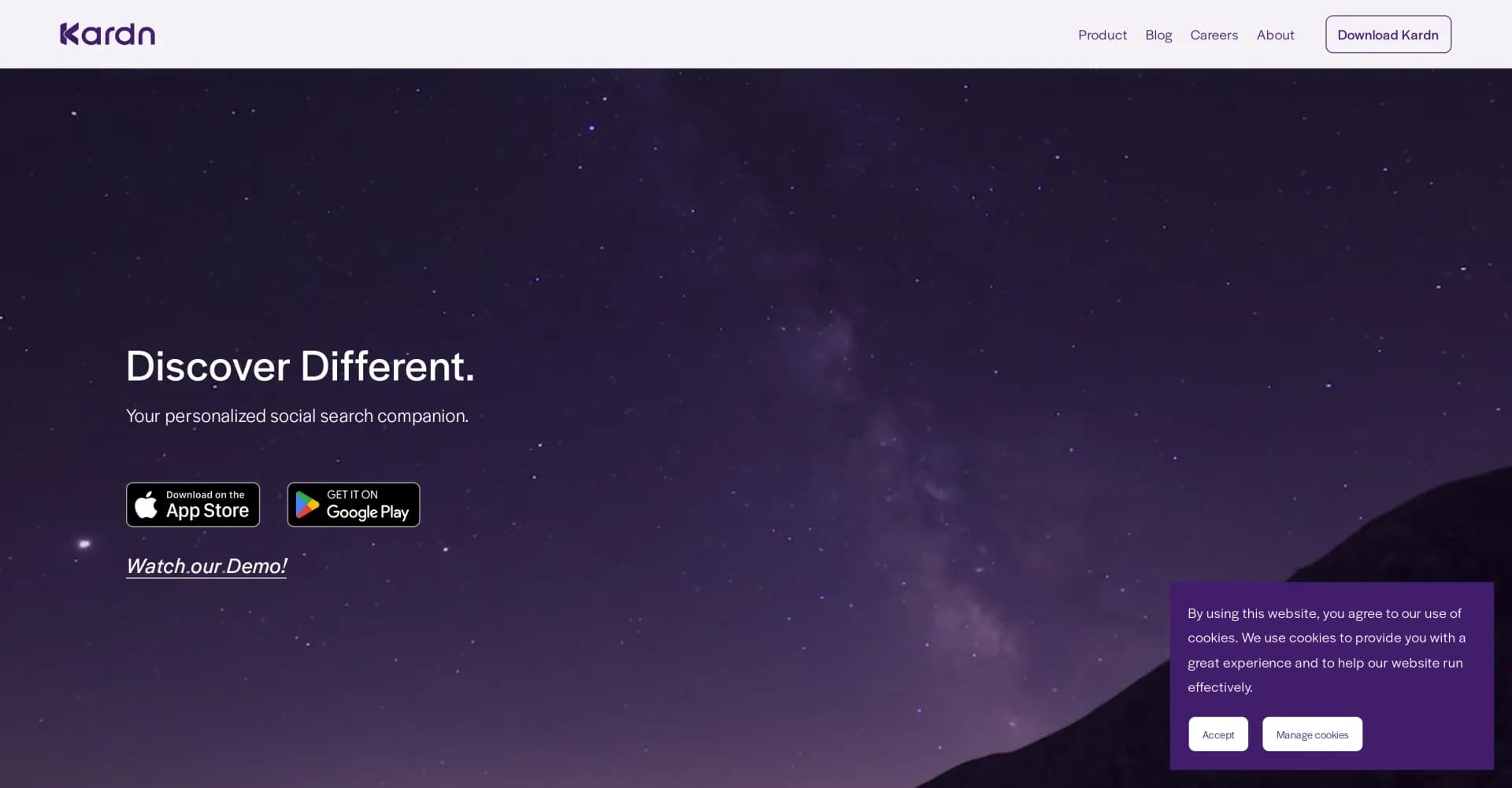 Kardn homepage screenshot — Personalized people search for meaningful connections.