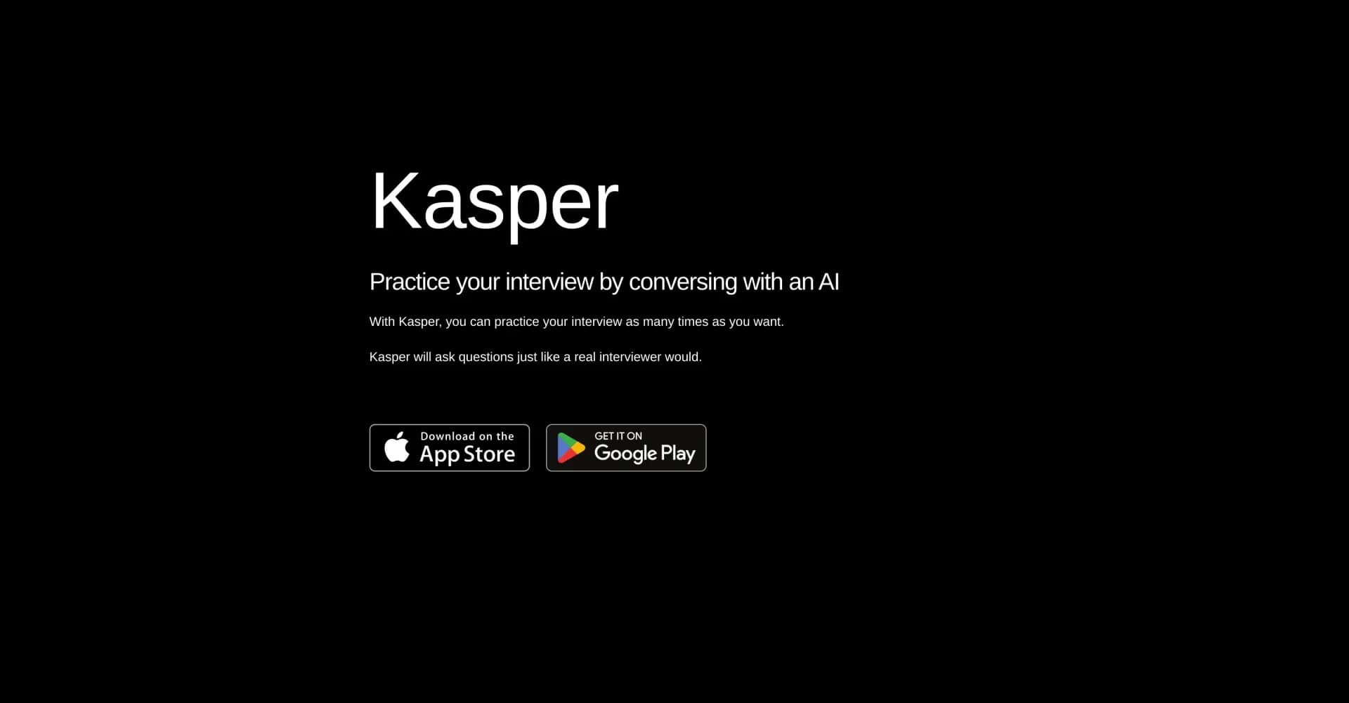 Kasper homepage screenshot — Master interviews through AI-powered practice sessions.