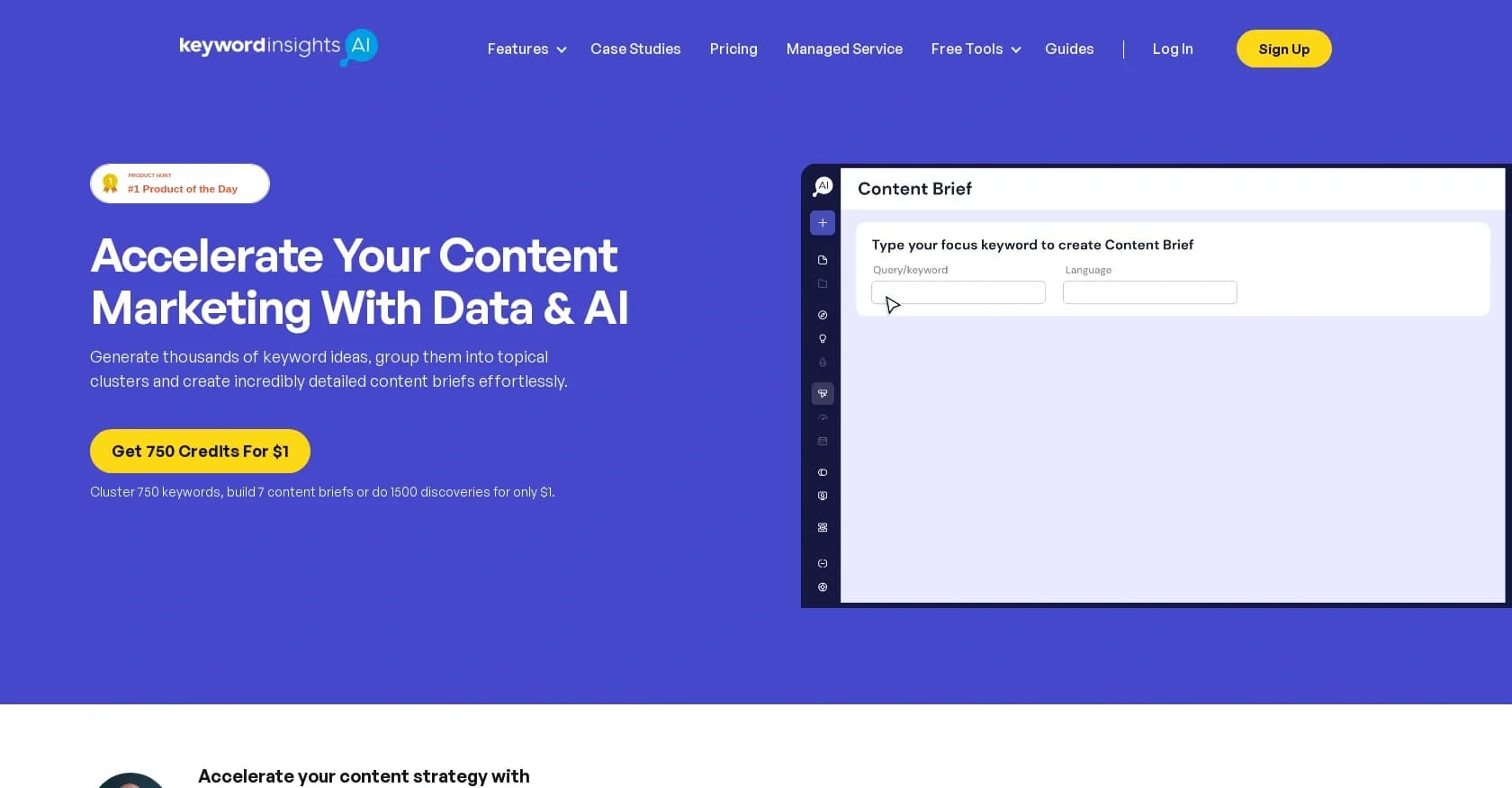 Keyword Insights homepage screenshot — Effortlessly scale AI-driven content marketing.